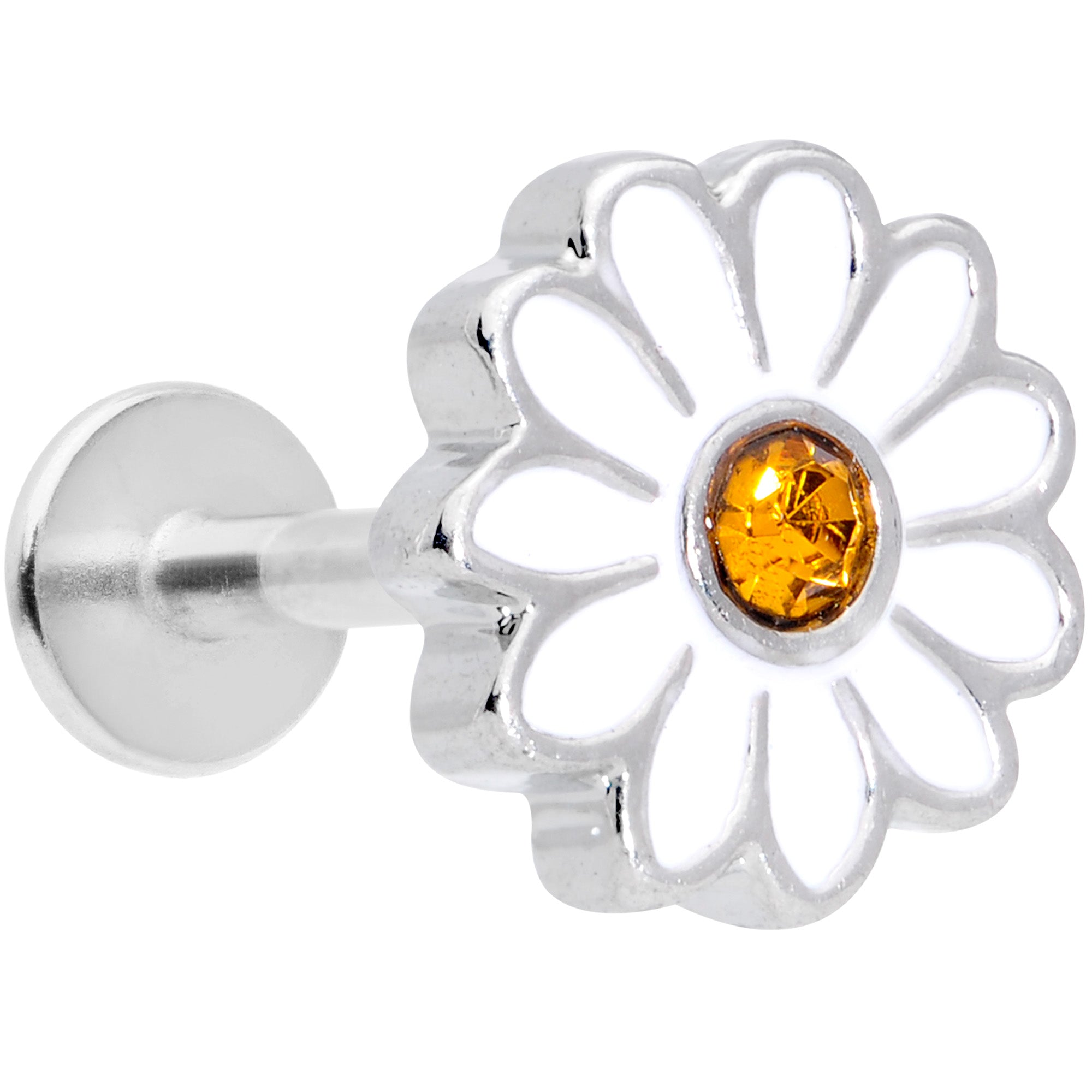 16G 5/16 Yellow Gem White Daisy Flower Labret Monroe Tragus