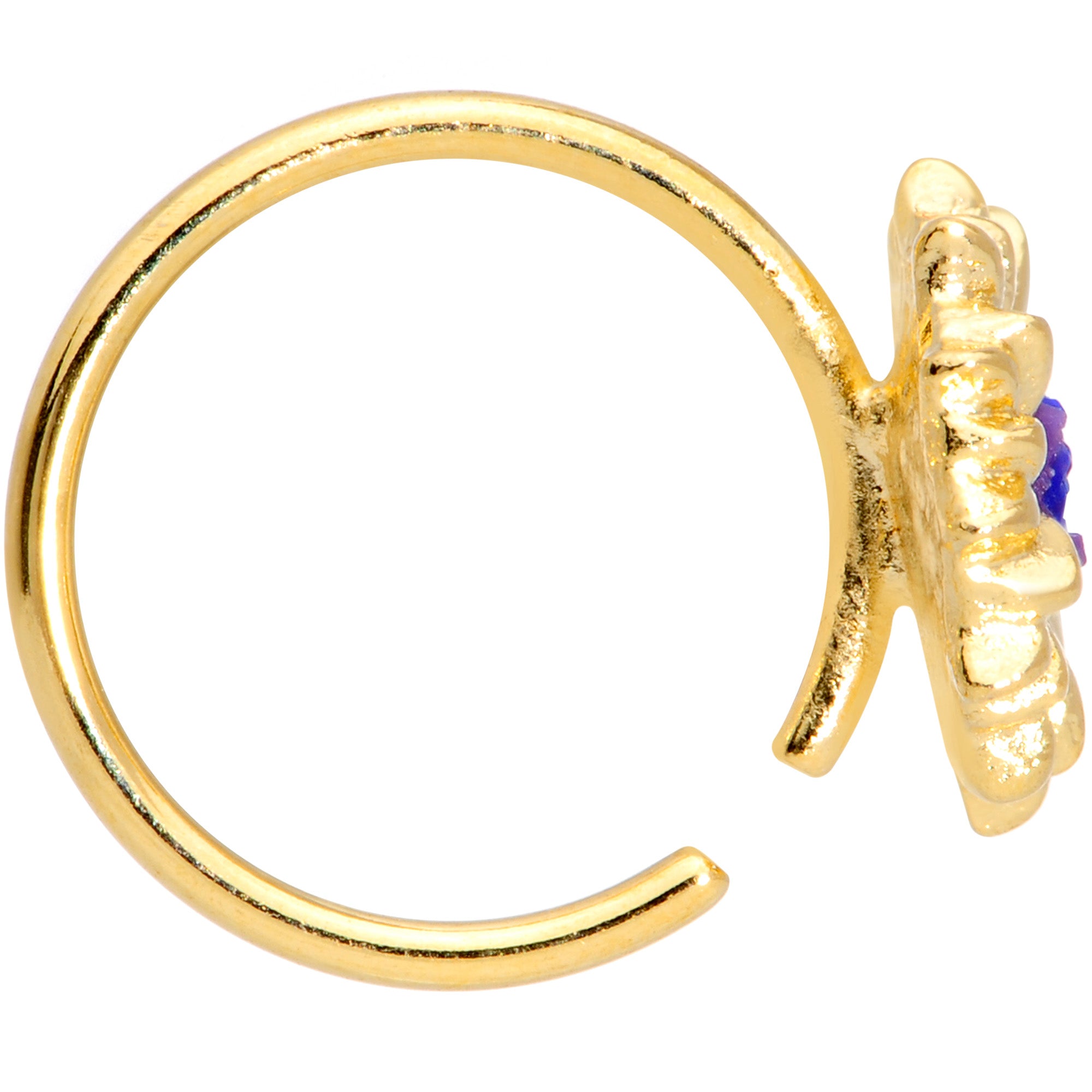18G 3/8 Gold Tone Blue Center Sunflower Nose Hoop
