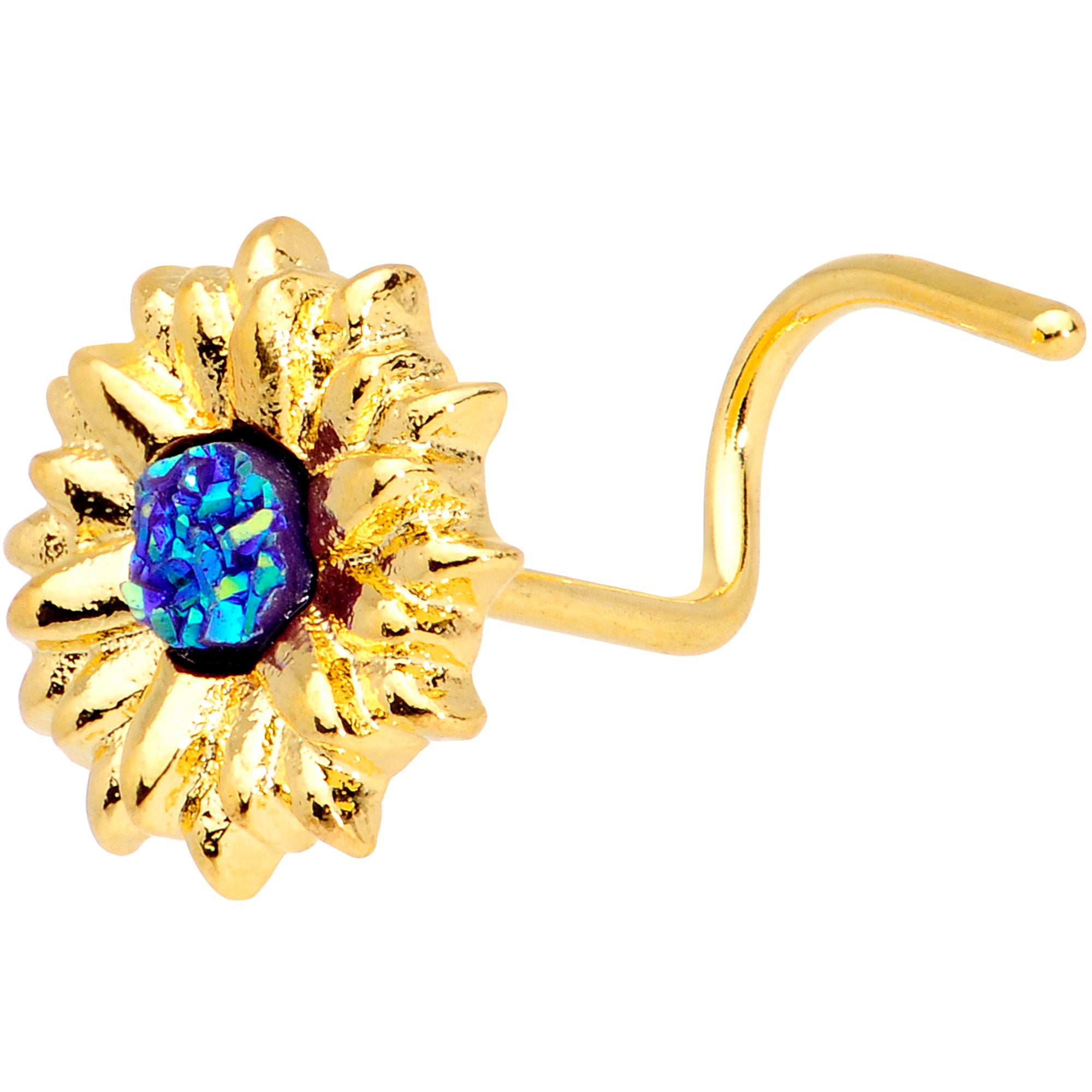 20G 7mm Gold Tone Blue Center Sunflower Nose Screw