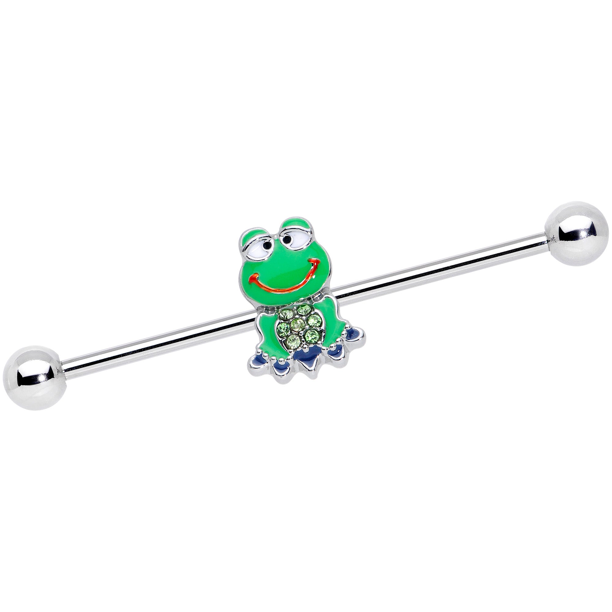 14G Green Gem Green Goofy Frog Industrial Barbell 38mm