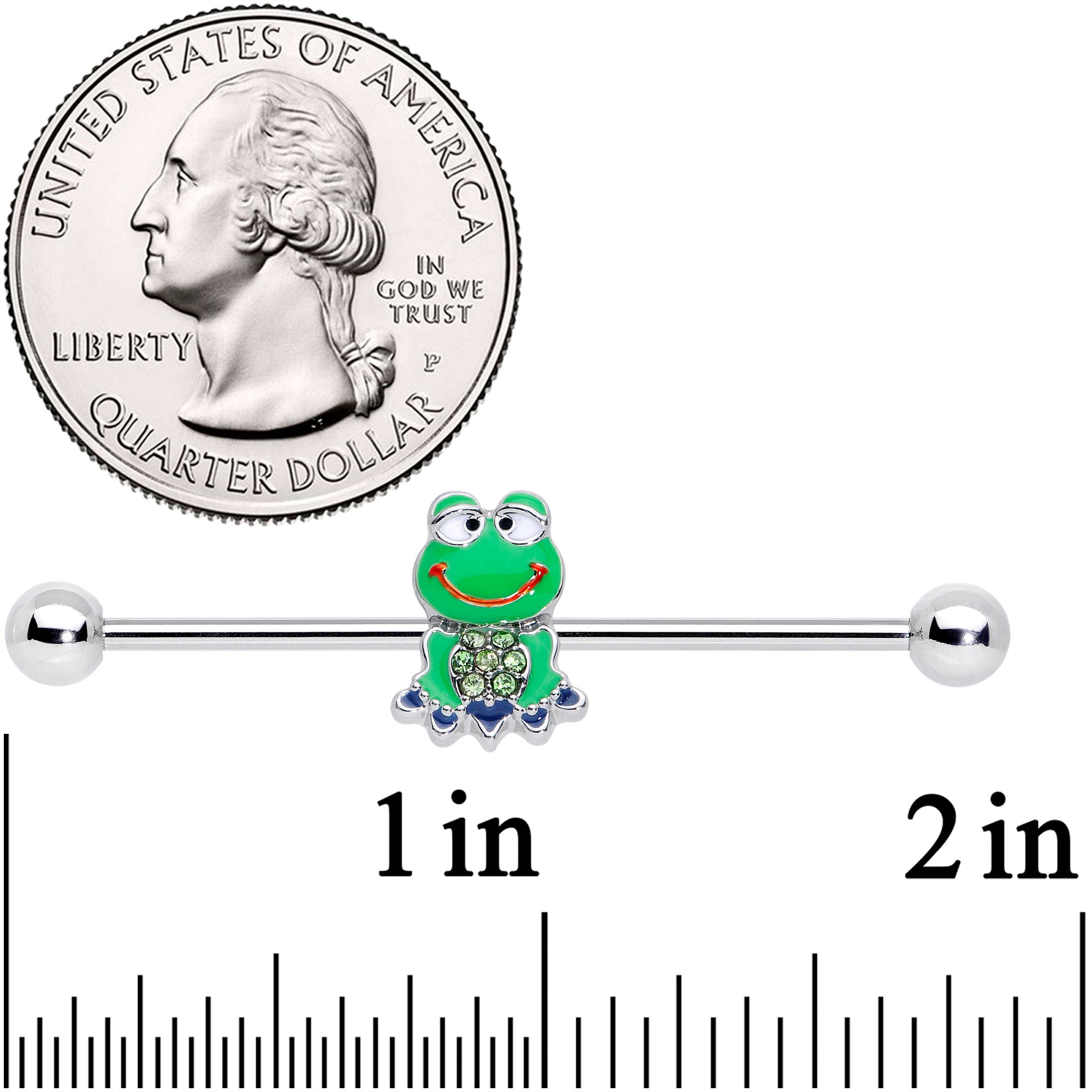 14G Green Gem Green Goofy Frog Industrial Barbell 38mm
