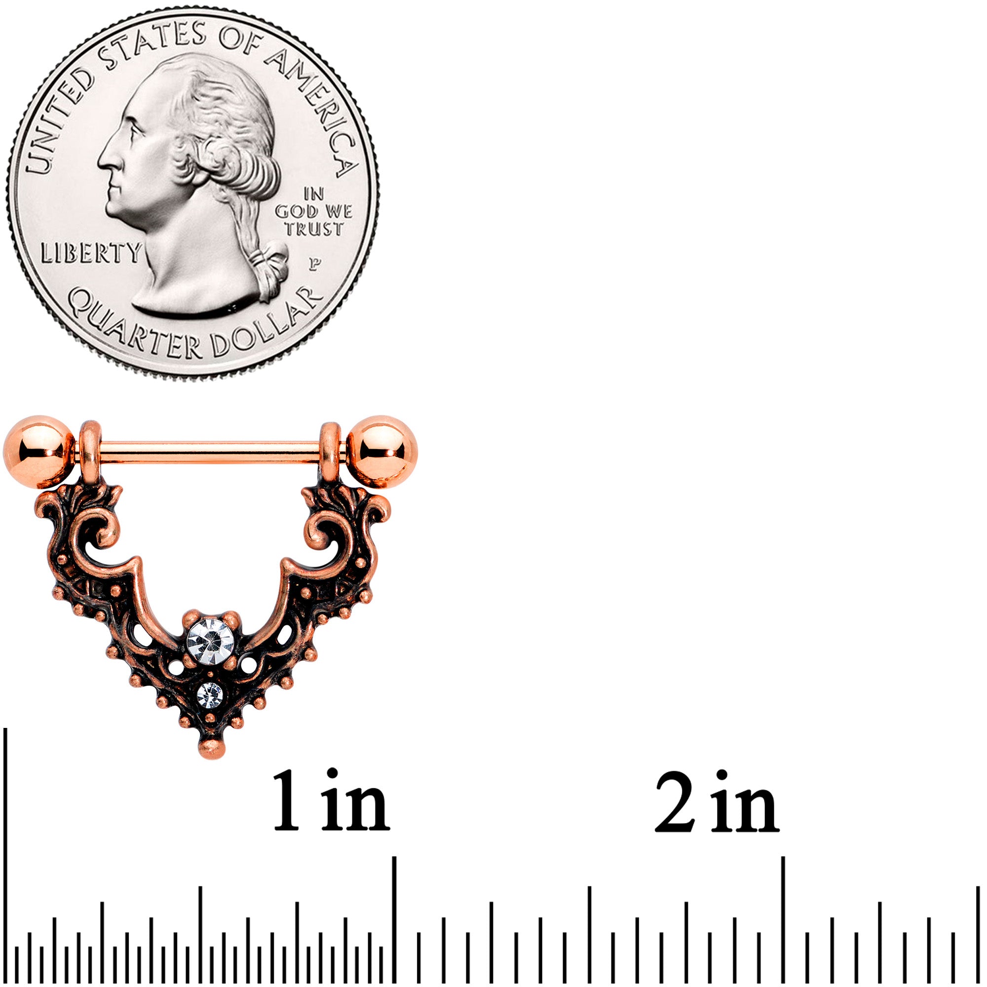 14G 9/16 Clear Gem Rose Gold Tone Baroque Bat Nipple Shield Set