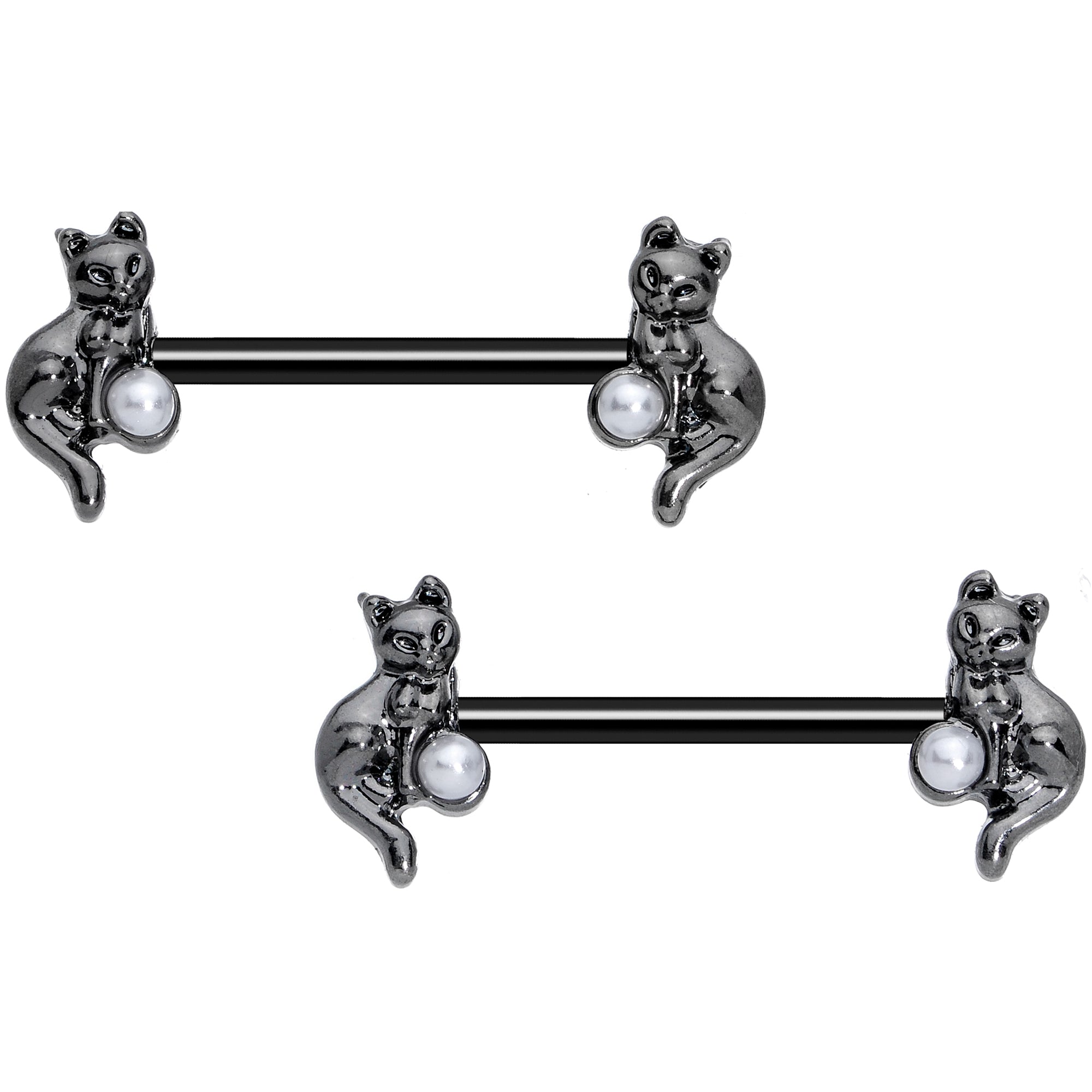 14G 5/8 Ball Black Cat Halloween Barbell Nipple Ring Set