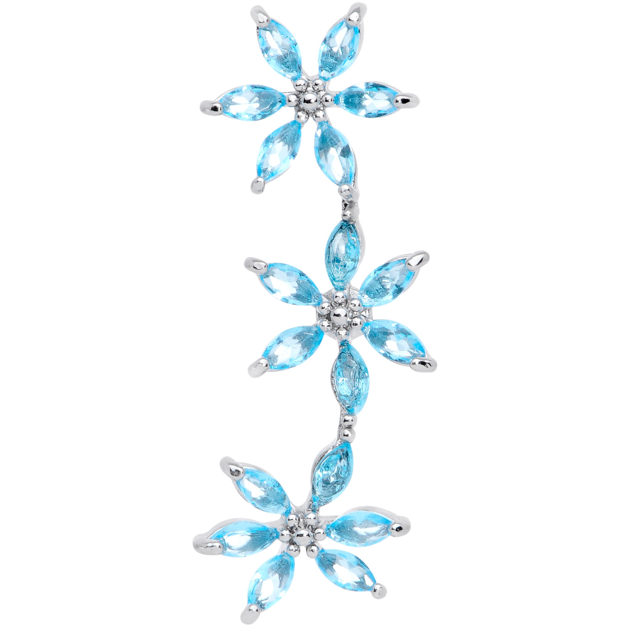 16G 1/4 Aqua CZ Gem Tri Flower Cartilage