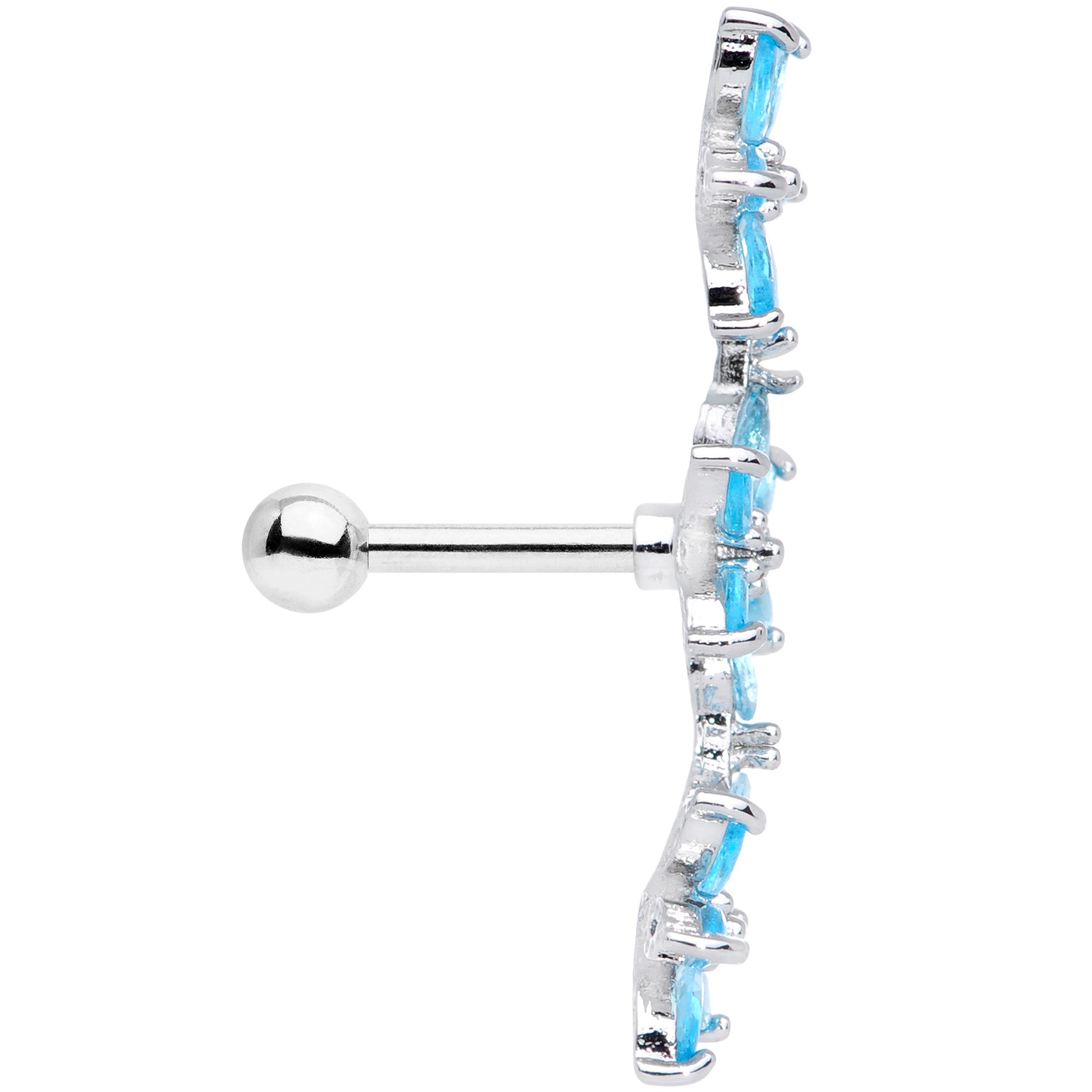 16G 1/4 Aqua CZ Gem Tri Flower Cartilage