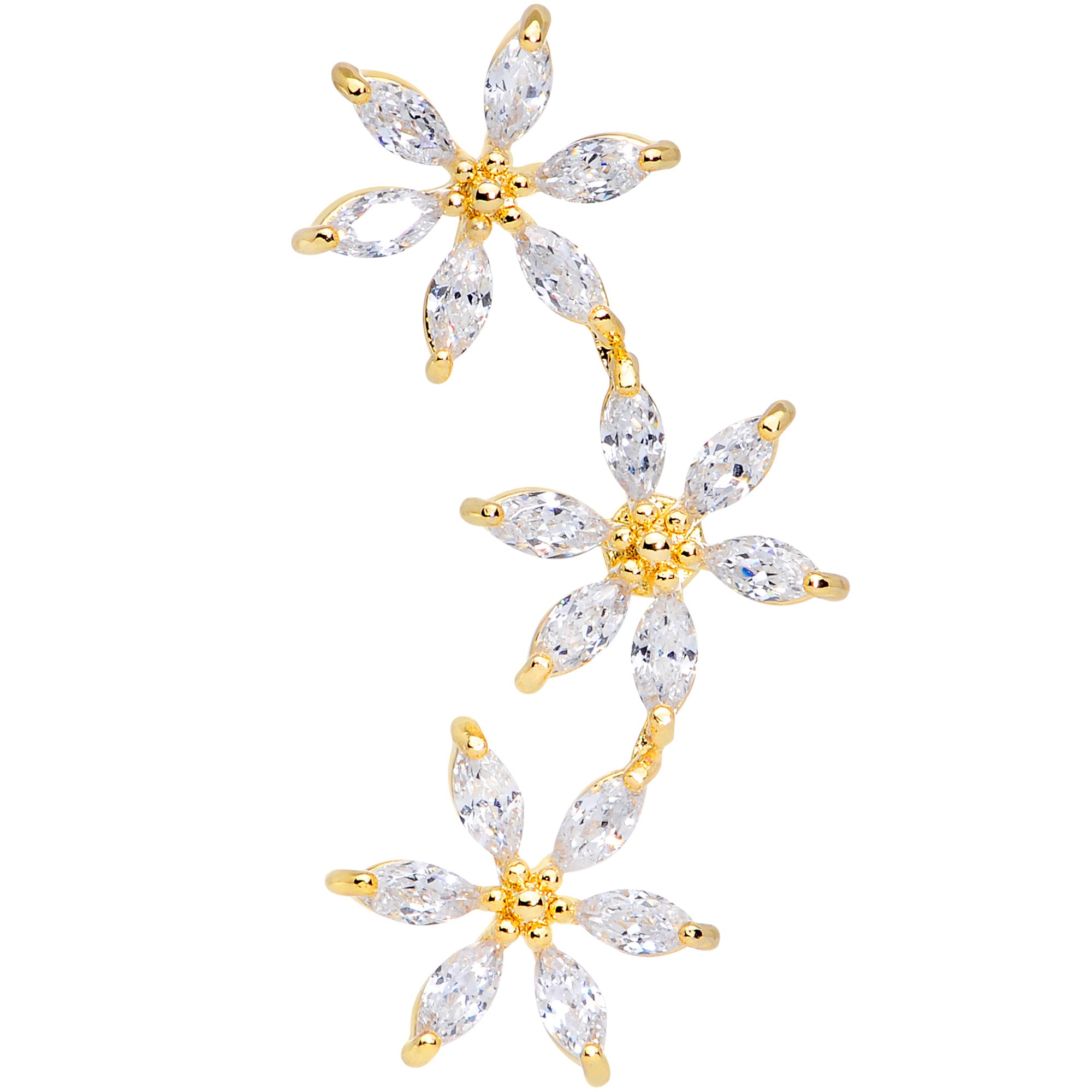 16G 1/4 Clear CZ Gem Gold Tone Tri Flower Cartilage