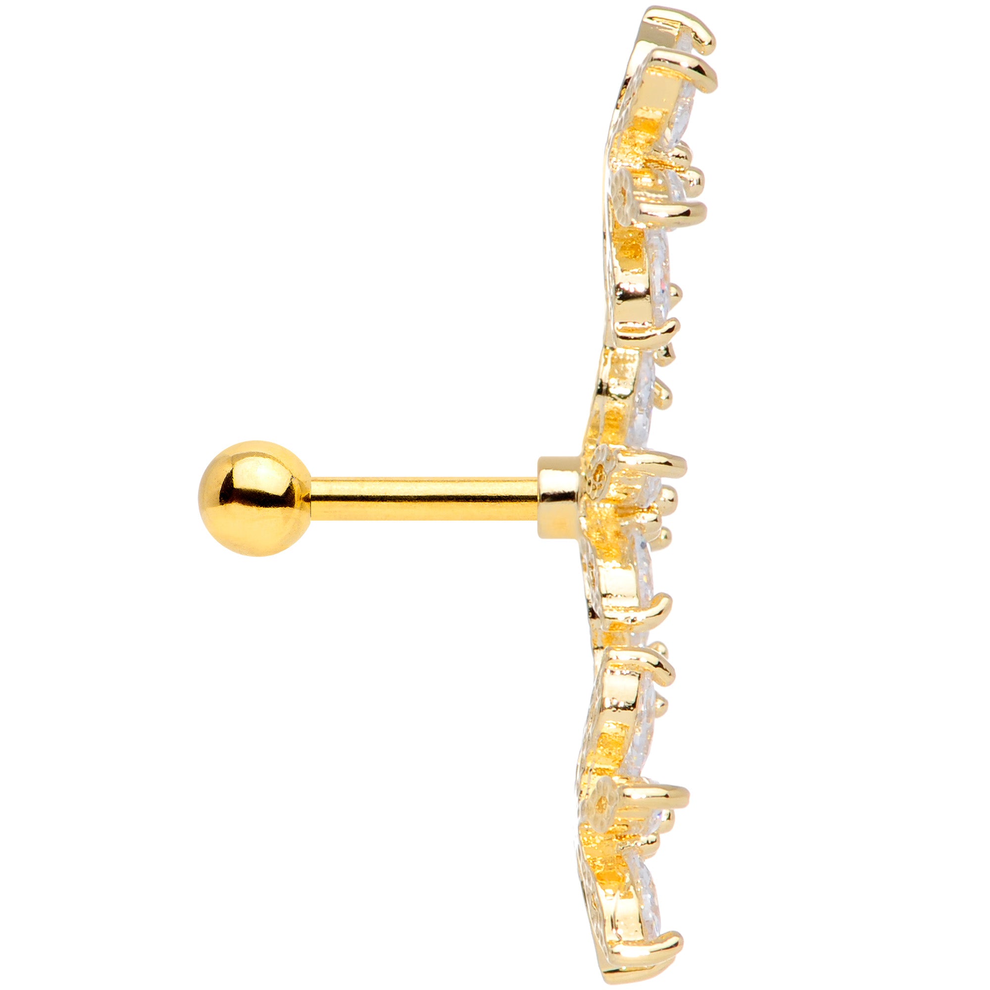 16G 1/4 Clear CZ Gem Gold Tone Tri Flower Cartilage