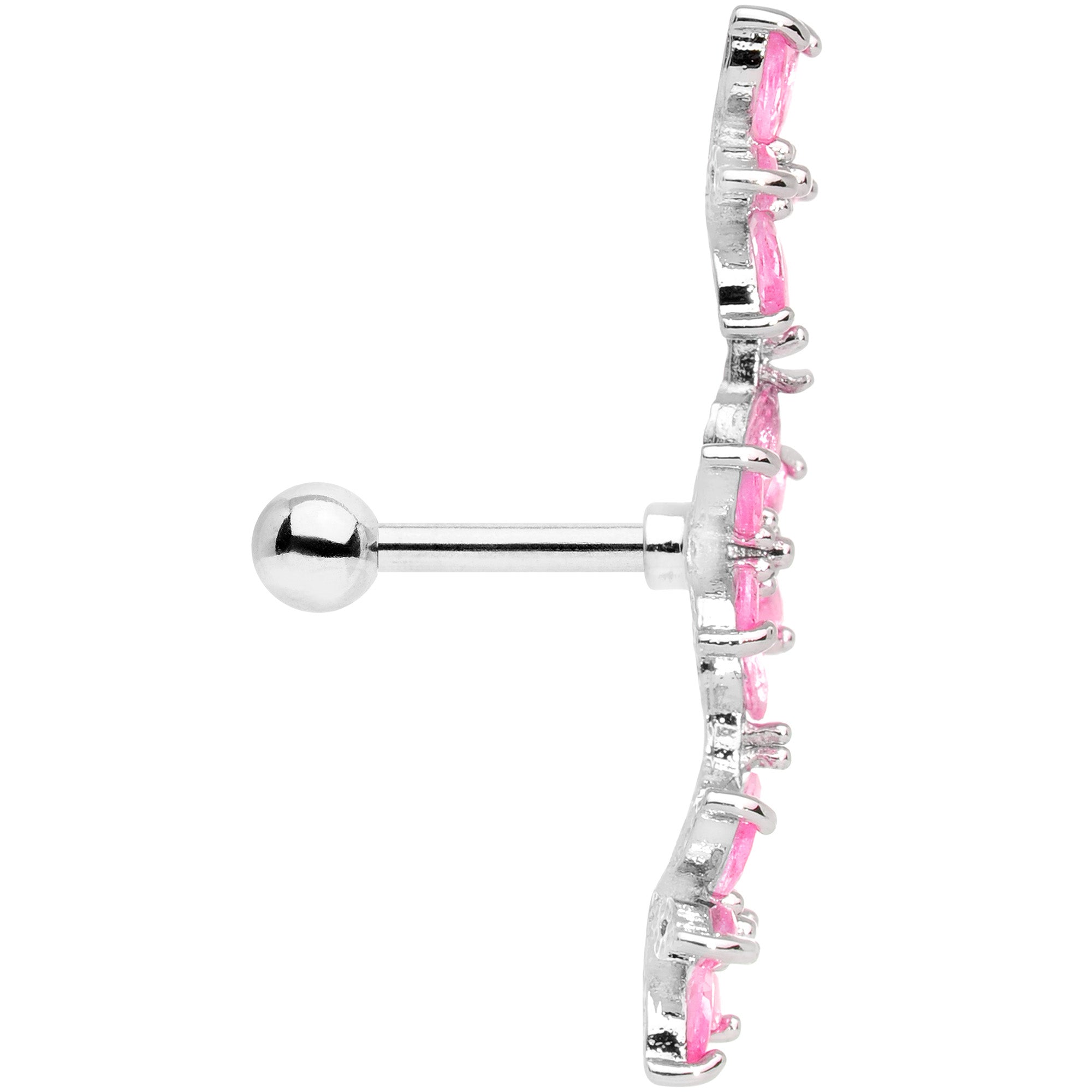 16G 1/4 Pink CZ Gem Tri Flower Cartilage