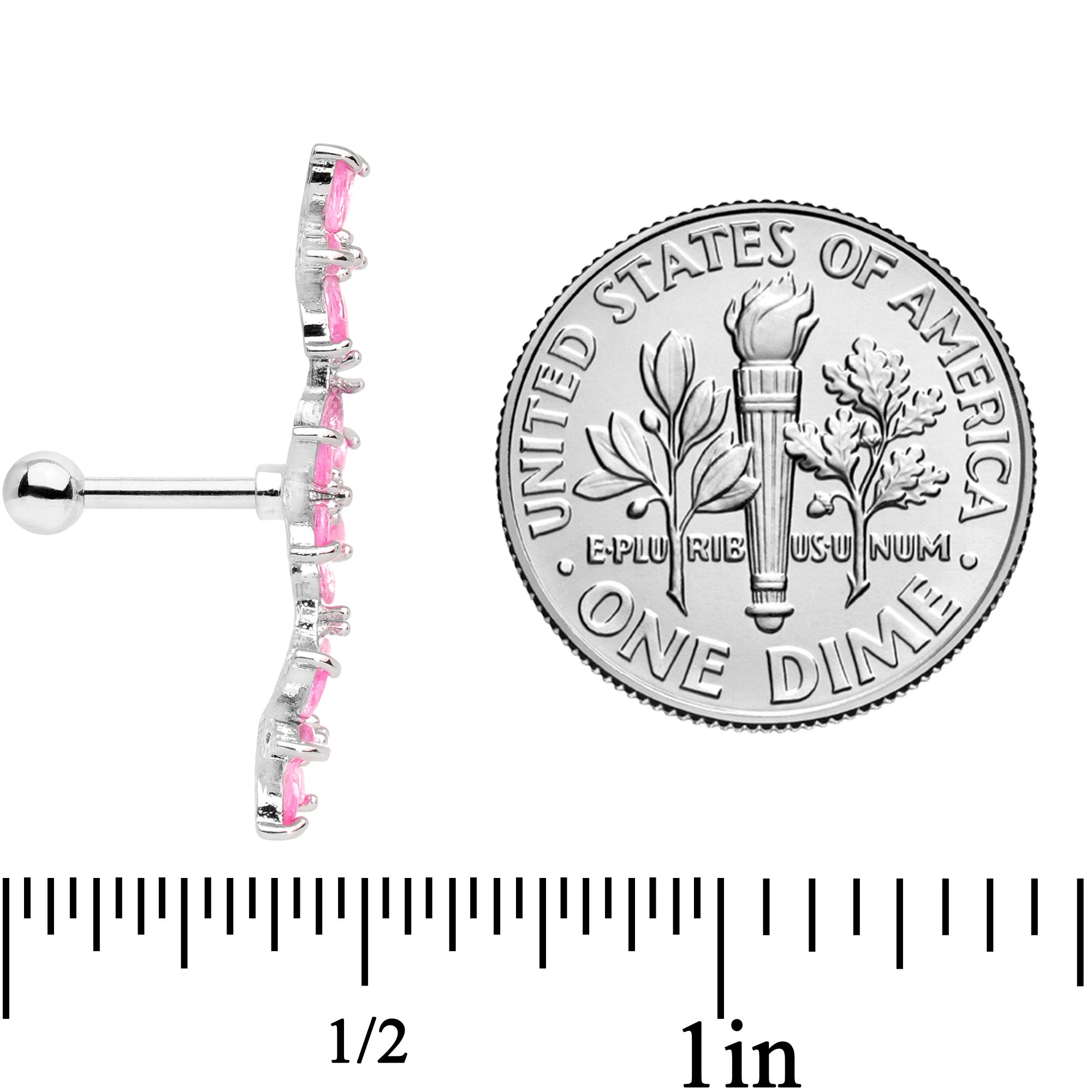 16G 1/4 Pink CZ Gem Tri Flower Cartilage