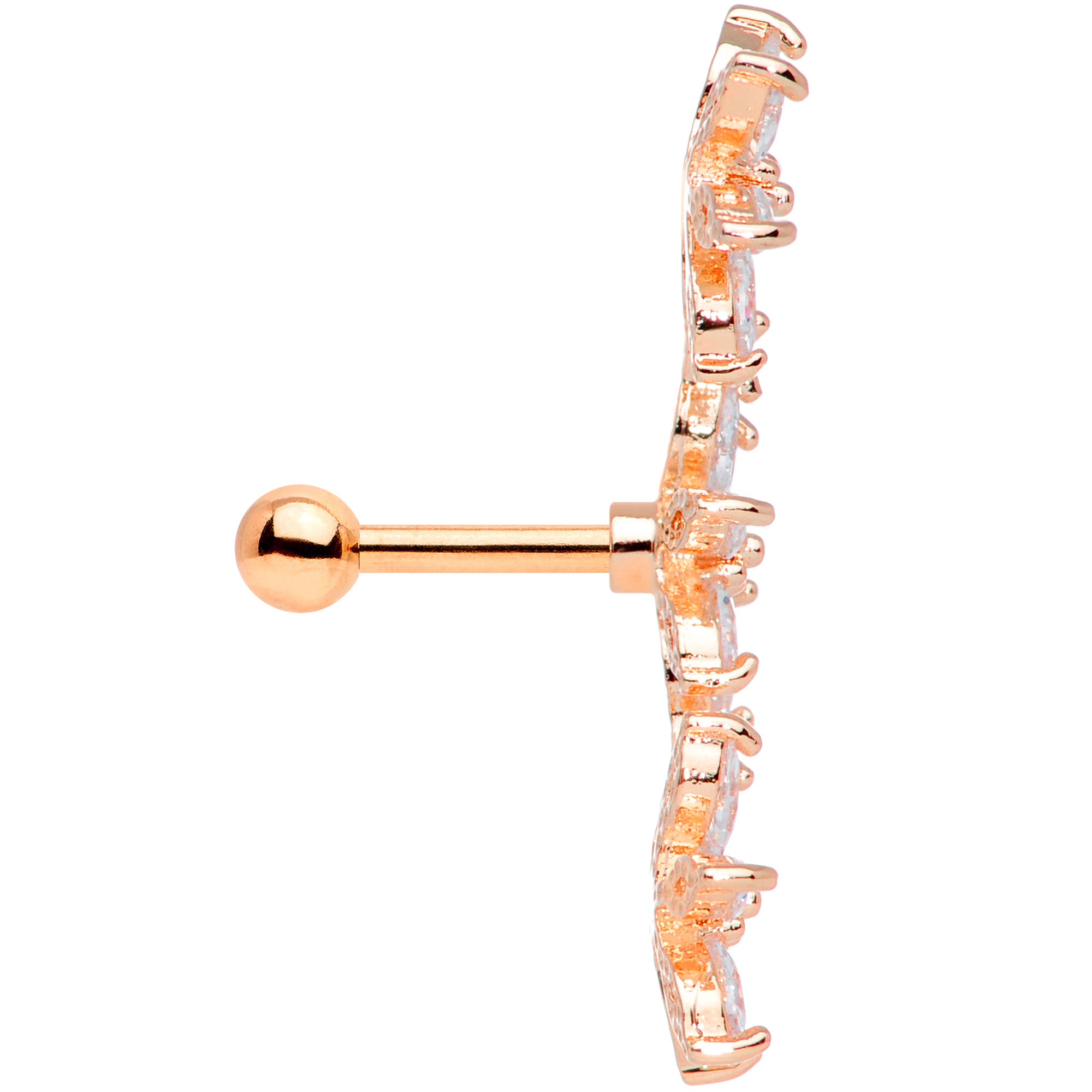 16G 1/4 Clear CZ Gem Rose Gold Tone Tri Flower Cartilage