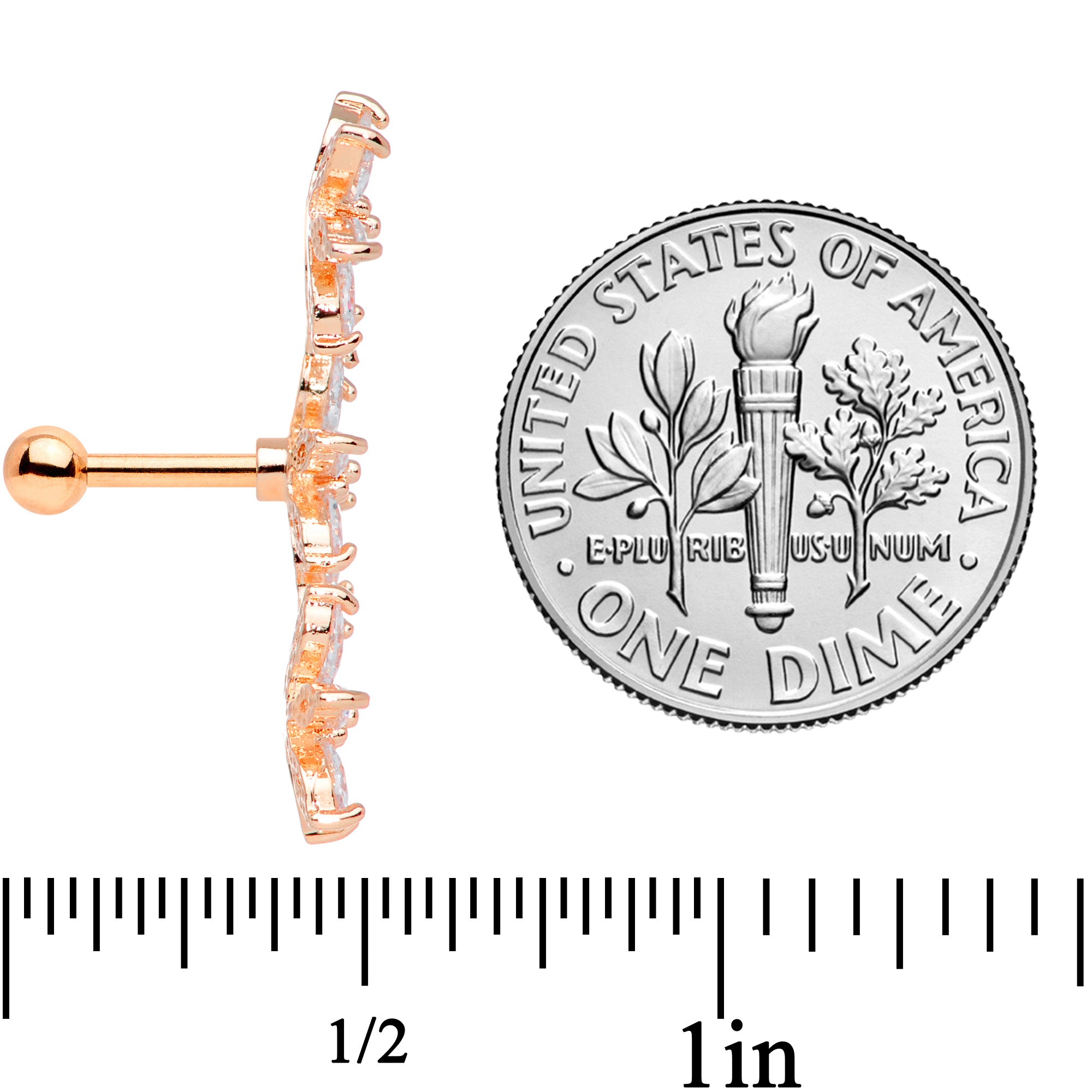 16G 1/4 Clear CZ Gem Rose Gold Tone Tri Flower Cartilage