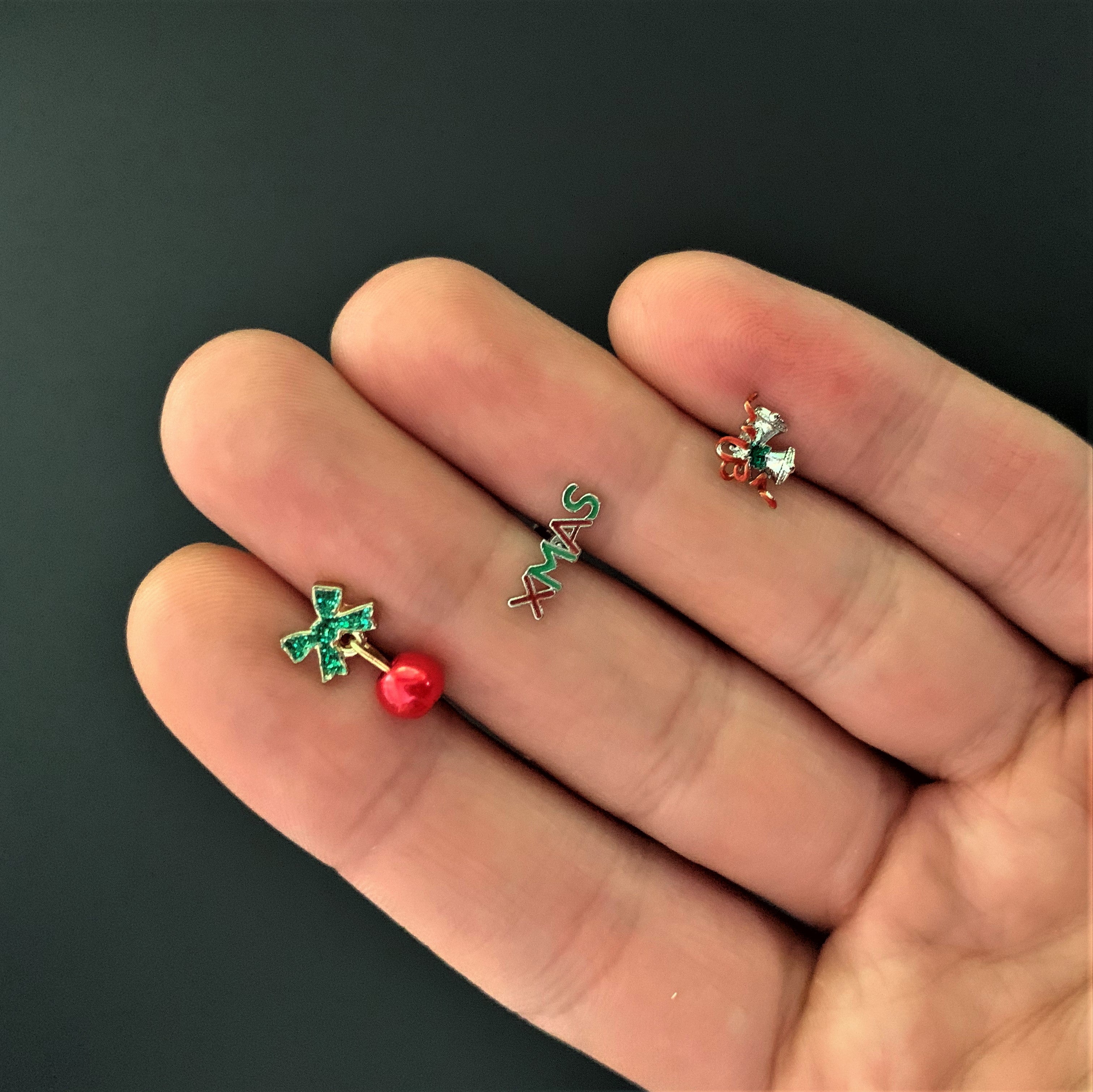 16G 1/4 Merry Christmas Cartilage Tragus Set of 3