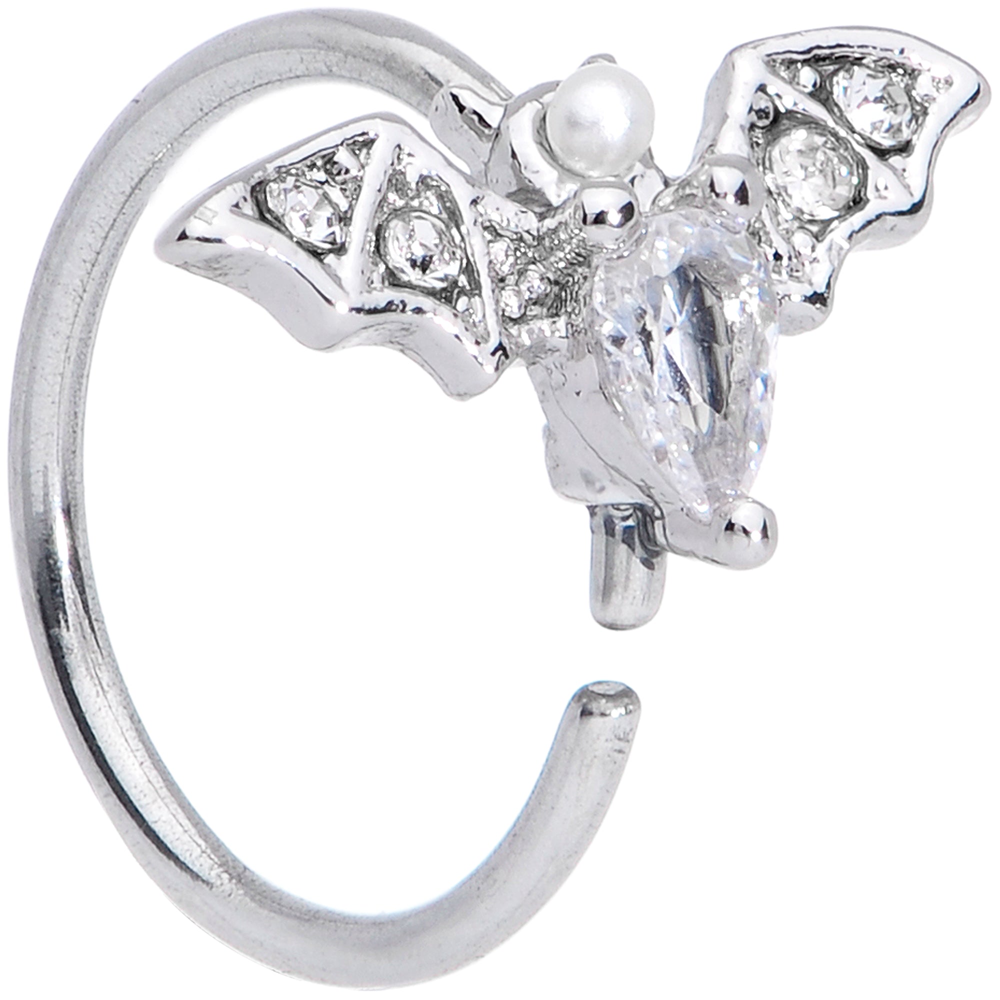 20G 5/16 Clear White Accent Bat Halloween Nose Hoop