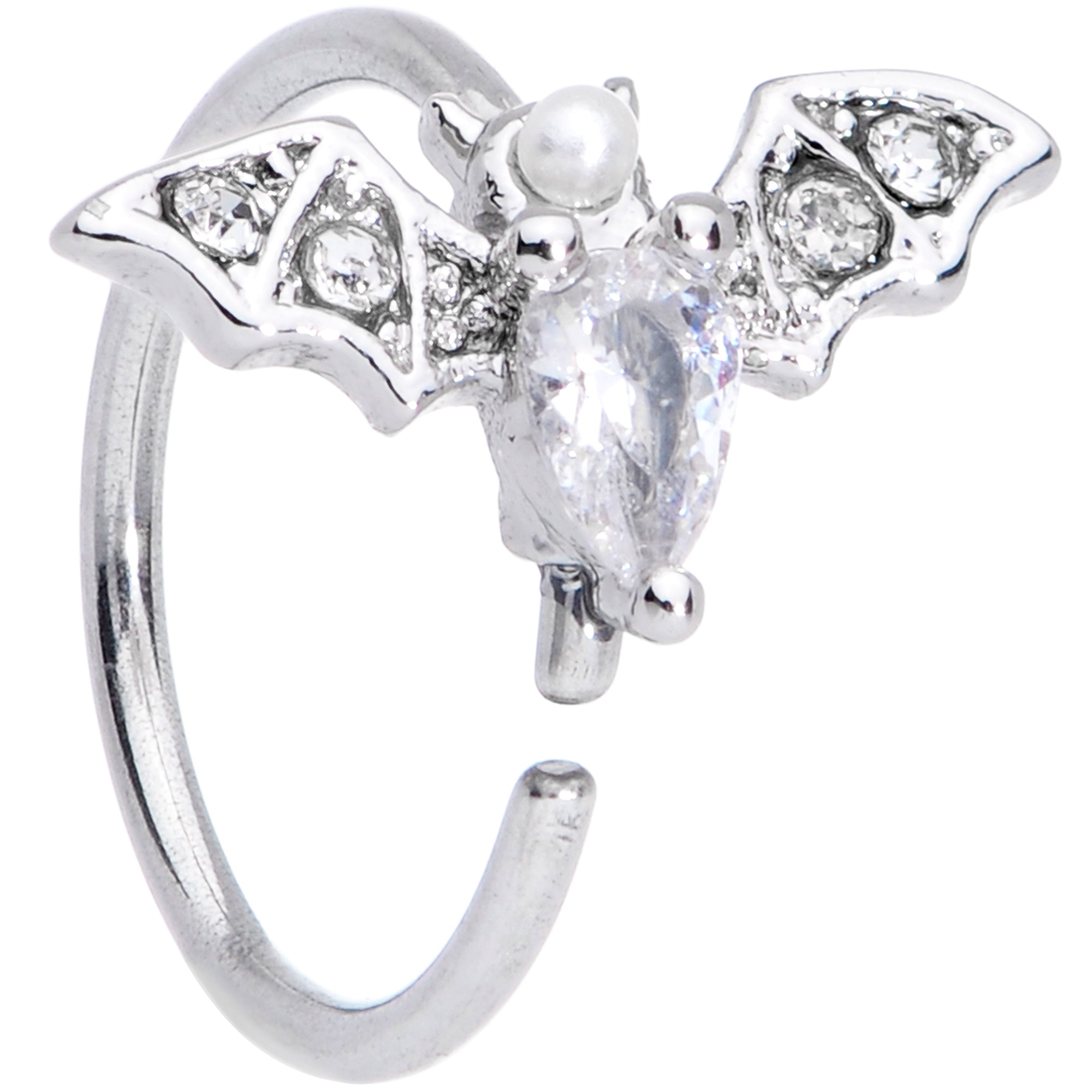 20G 5/16 Clear White Accent Bat Halloween Nose Hoop