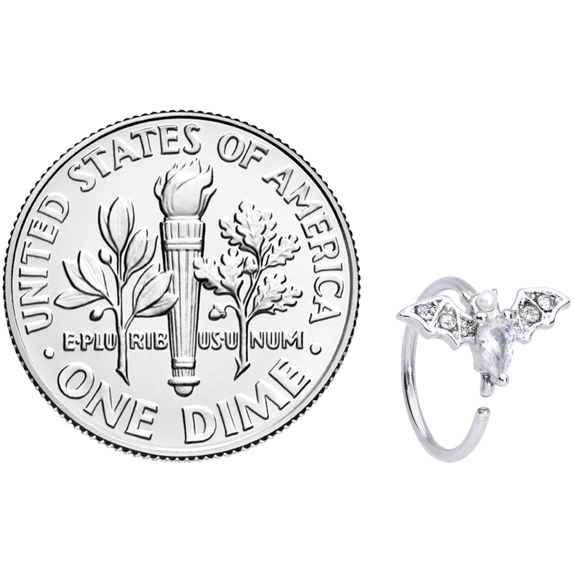 20G 5/16 Clear White Accent Bat Halloween Nose Hoop