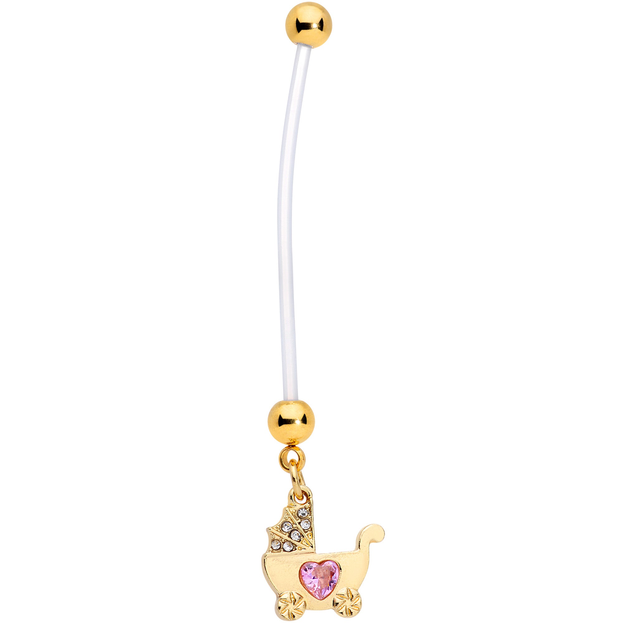Clear Pink Gem Baby Carriage Dangle Pregnancy Belly Ring