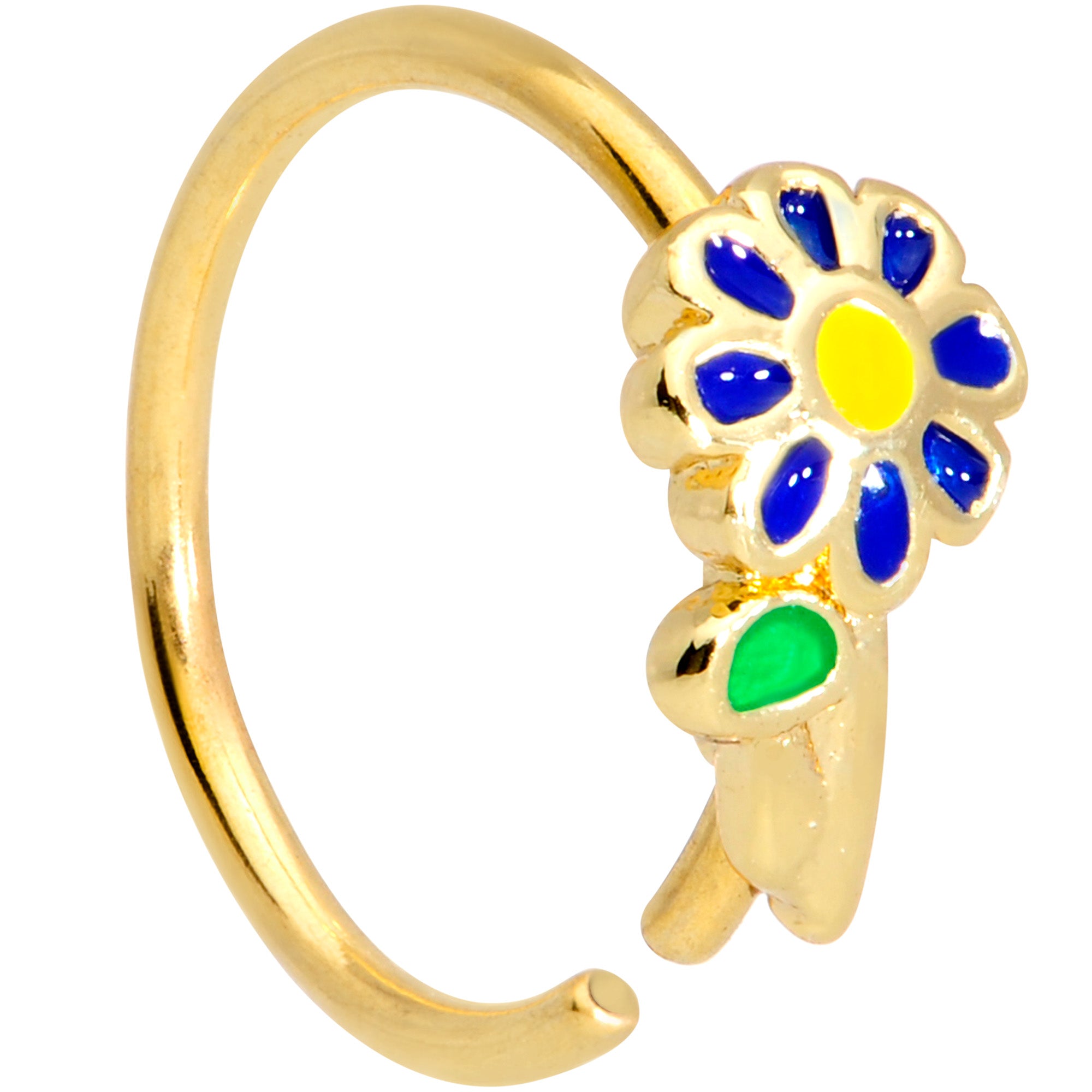 20G 5/16 Gold Tone Blue Flower Nose Hoop