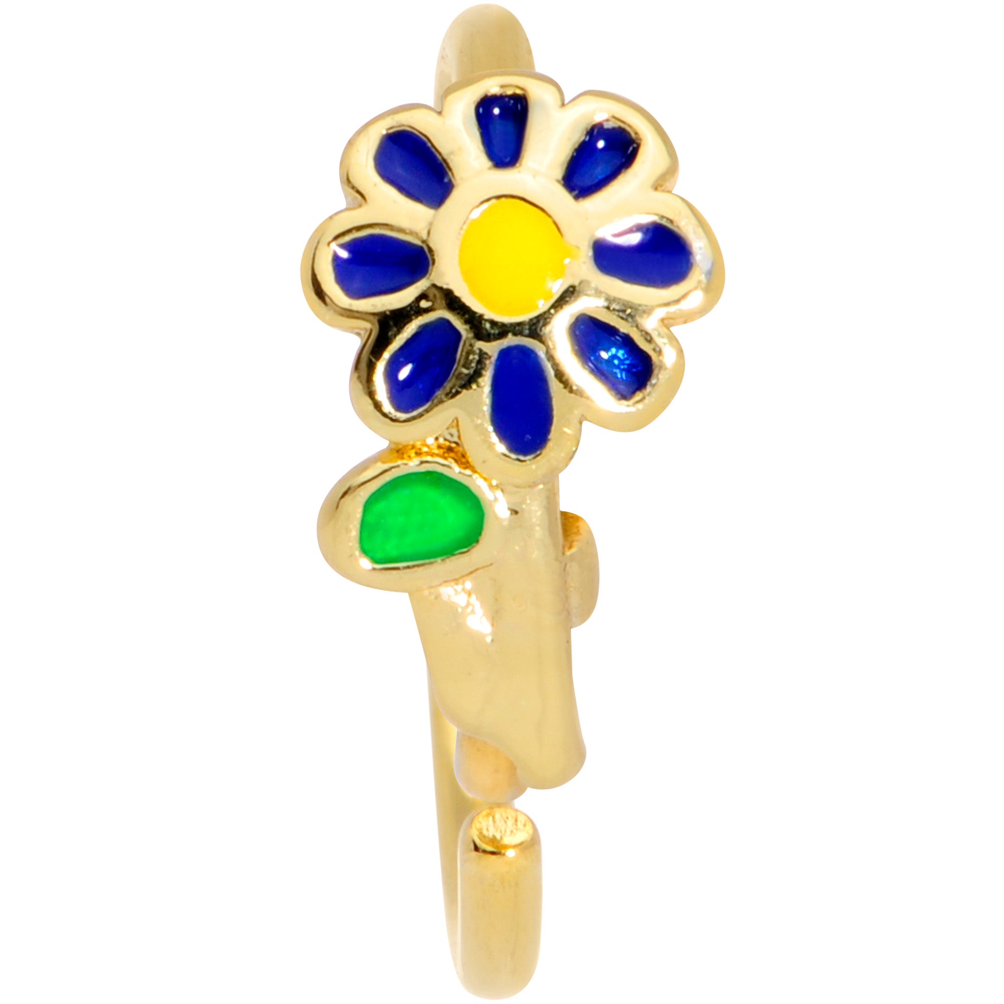 20G 5/16 Gold Tone Blue Flower Nose Hoop