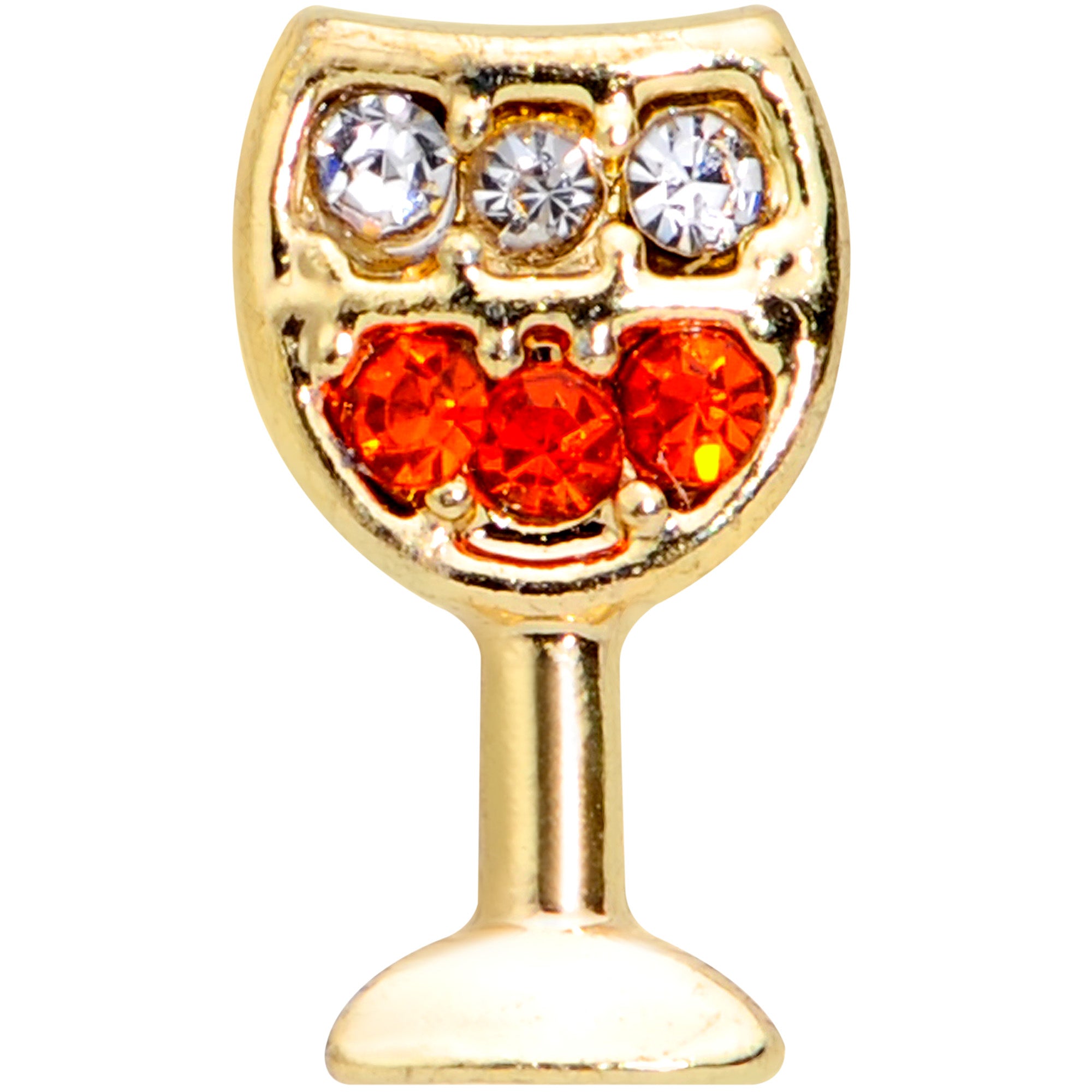 16G 1/4 Red Gem Gold Tone Holiday Wine Glass Cartilage Tragus