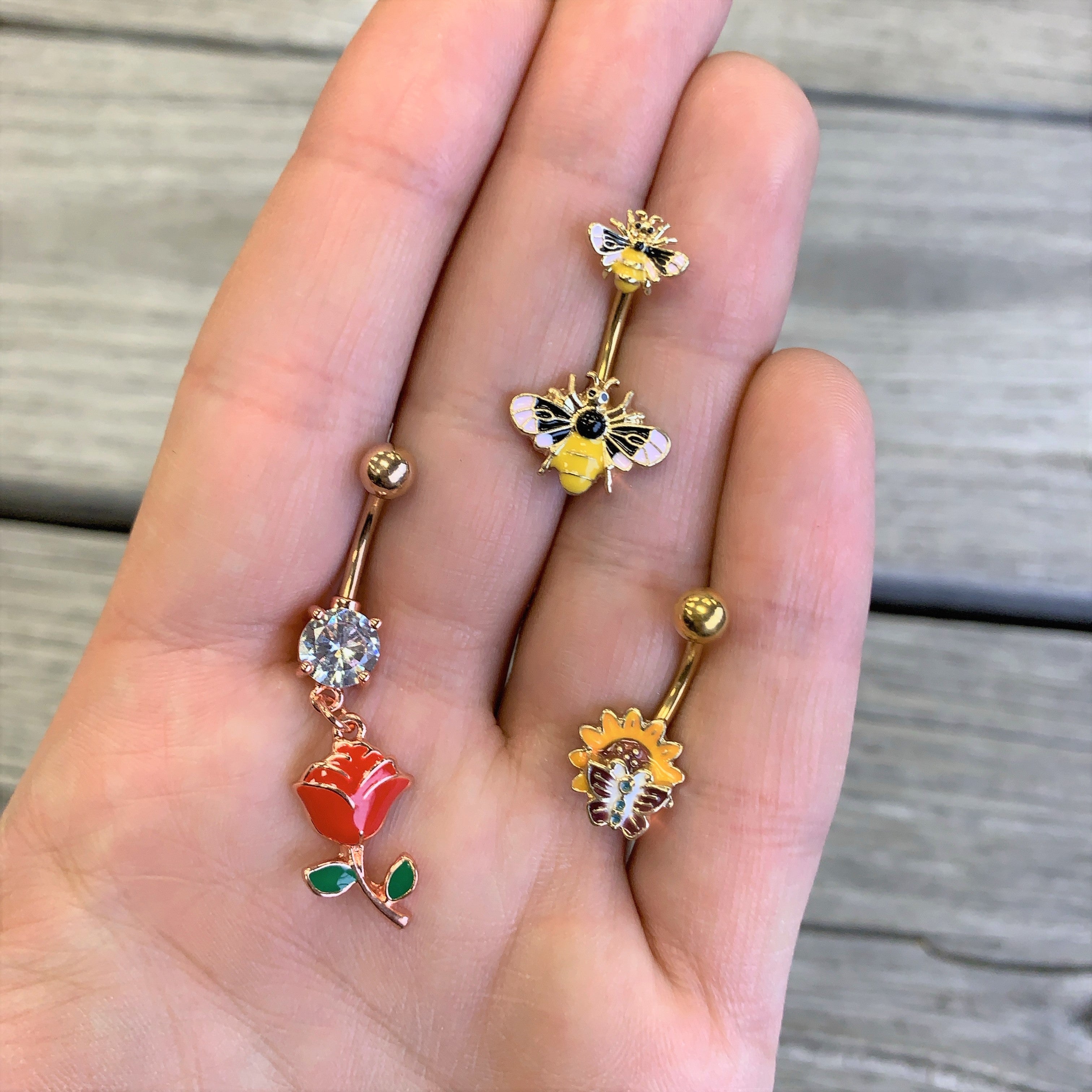 Gold Tone Red Yellow Butterfly Belly Ring