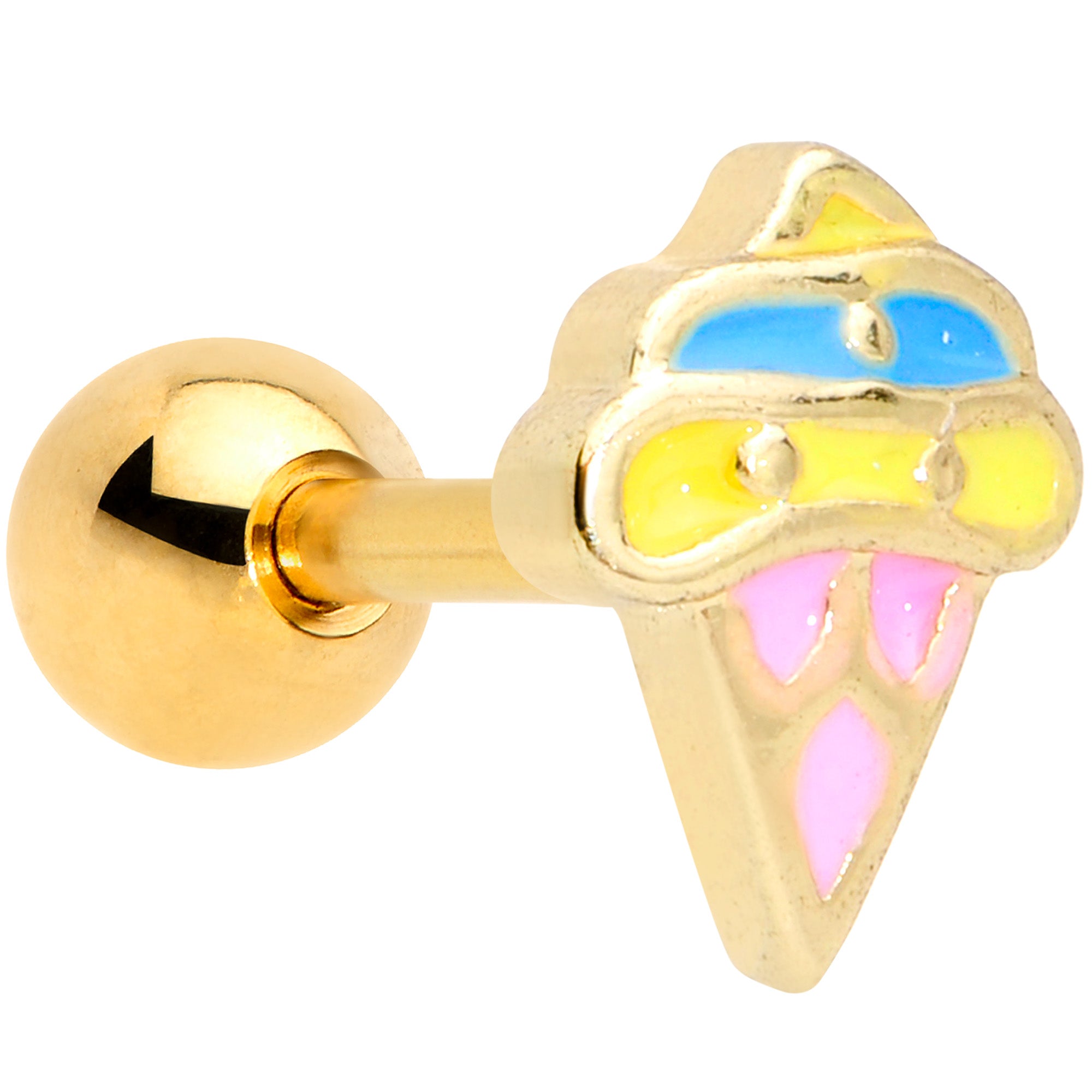 16G 1/4 Gold Tone Pink Blue Ice Cream Cone Cartilage Tragus