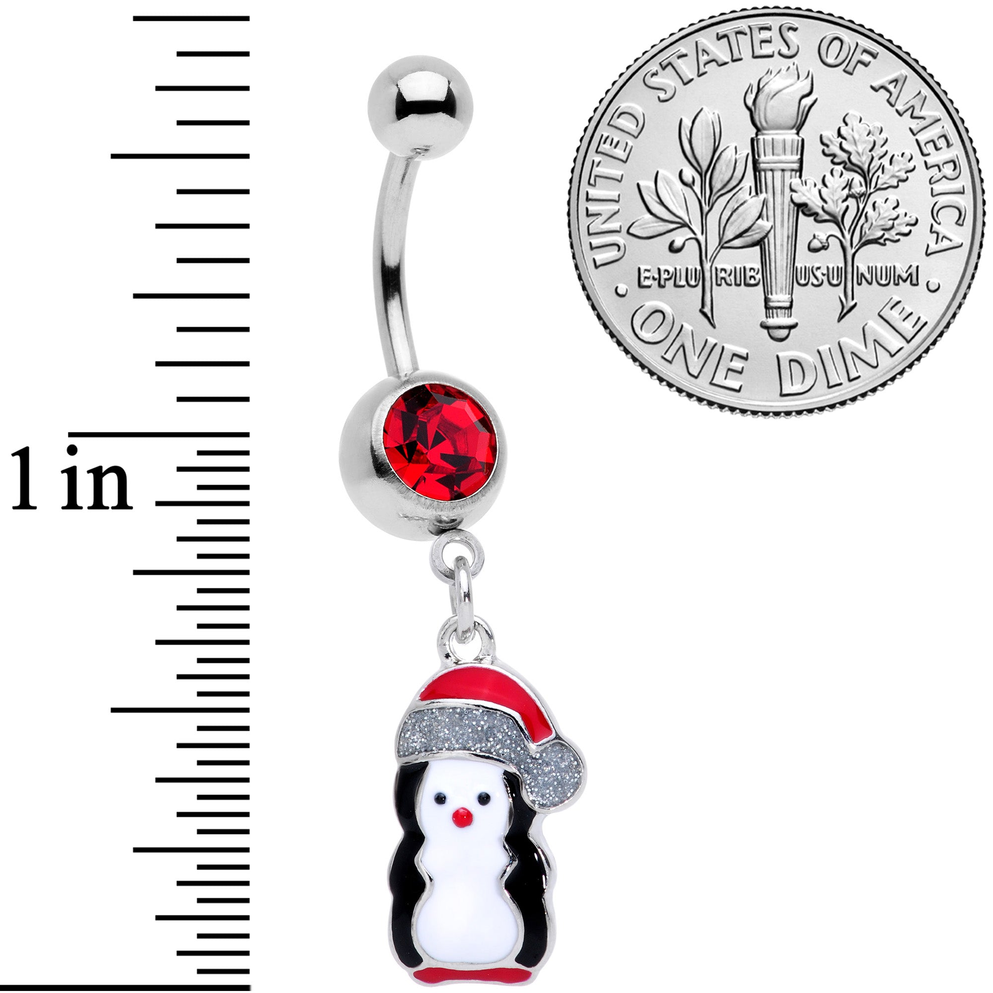 Red Gem Holiday Penguin Christmas Dangle Belly Ring