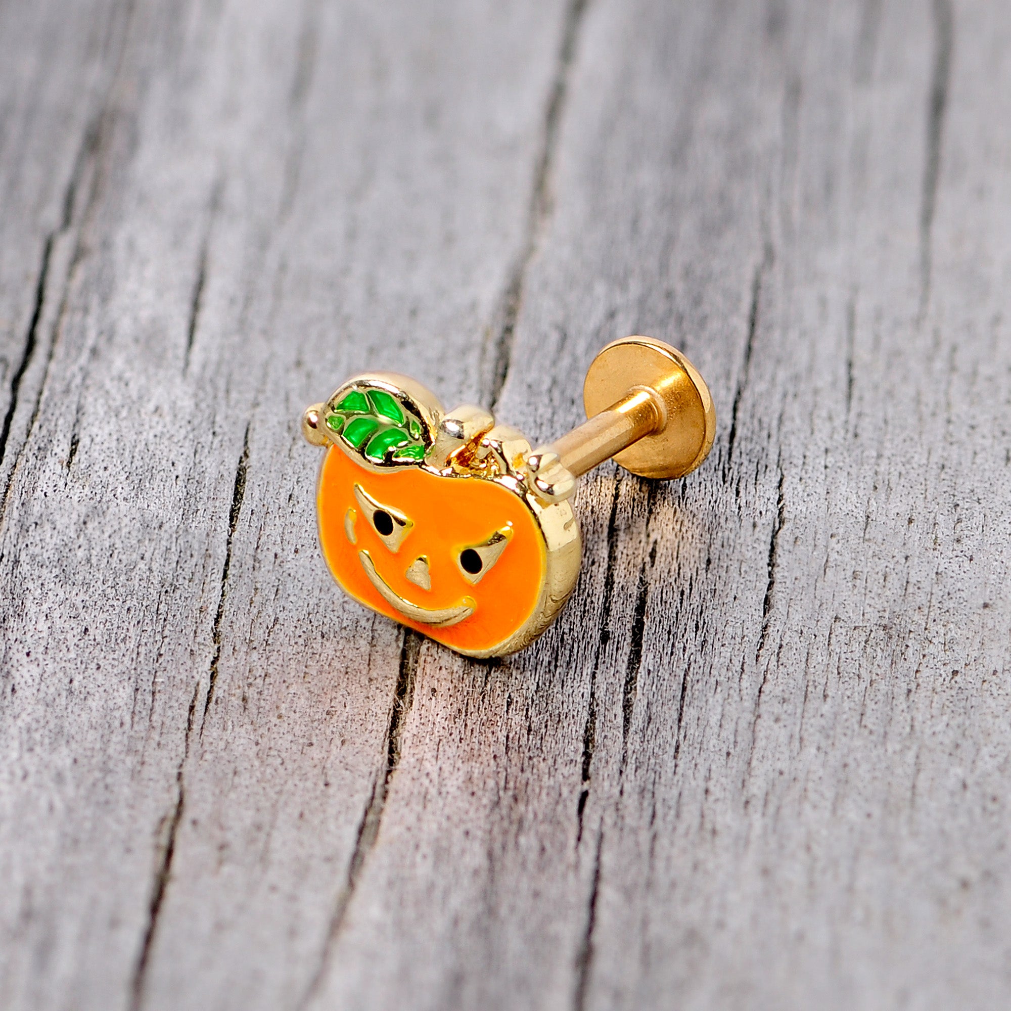16G 5/16 Gold Tone Pumpkin Halloween Labret Monore Tragus