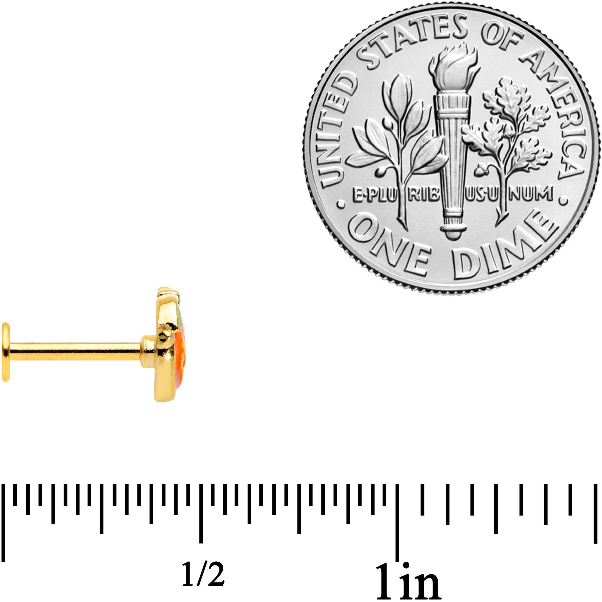 16G 5/16 Gold Tone Pumpkin Halloween Labret Monore Tragus