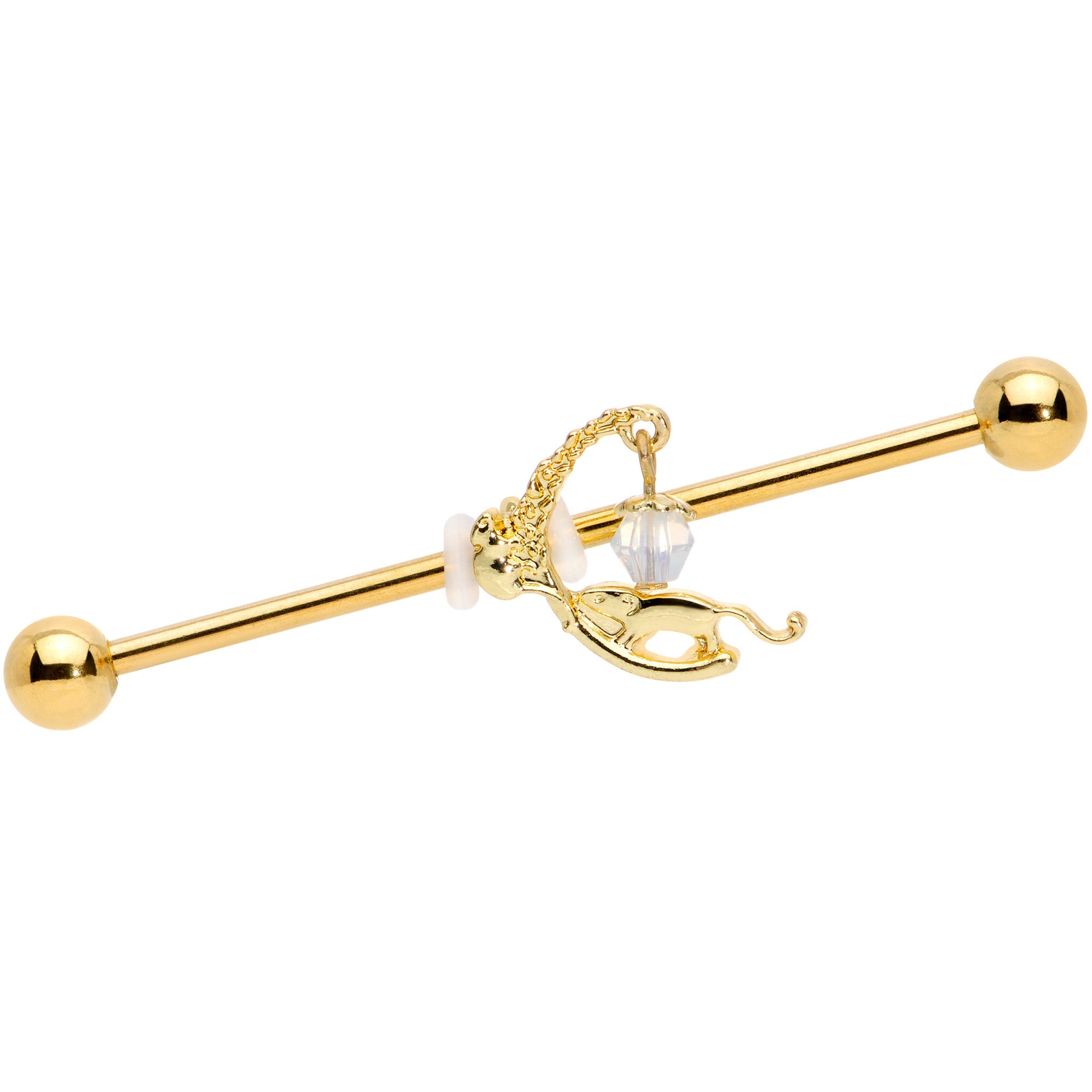 14G Clear Gem Gold Tone Mouse Moon Industrial Barbell 38mm