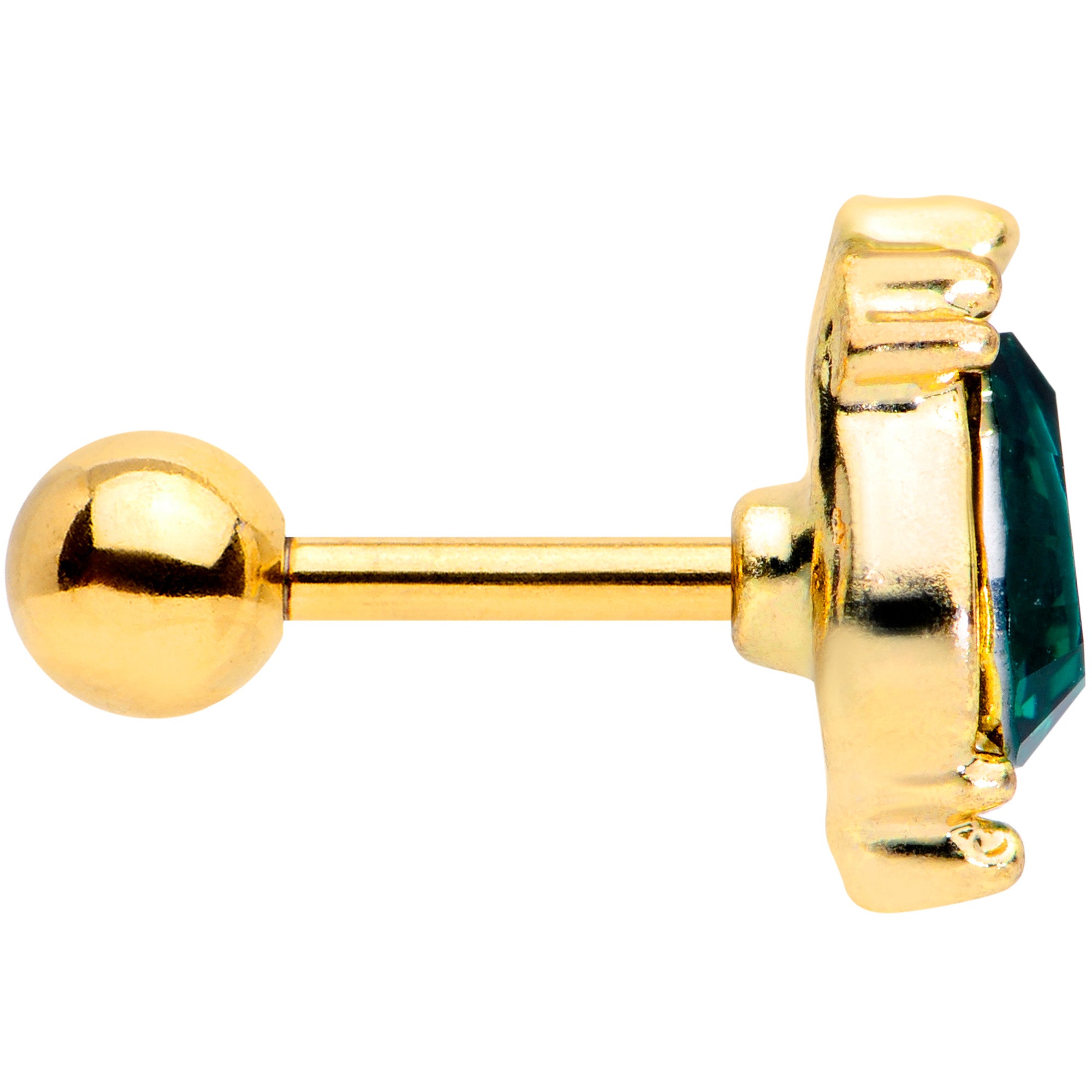 16G 1/4 Green Gem Gold Tone Drop Cartilage Tragus