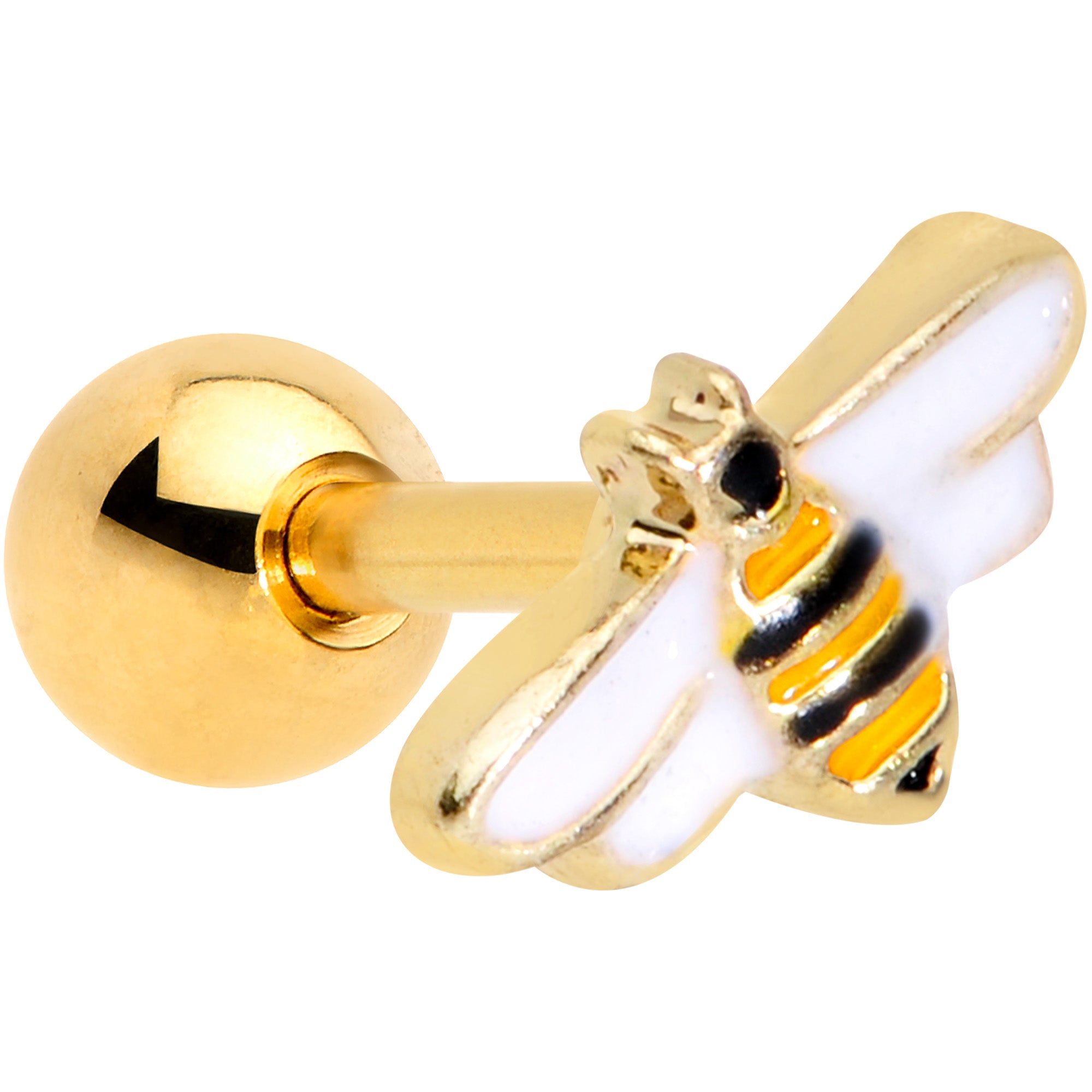 16G 1/4 Gold Tone Black Yellow Bee Cartilage Tragus Earring