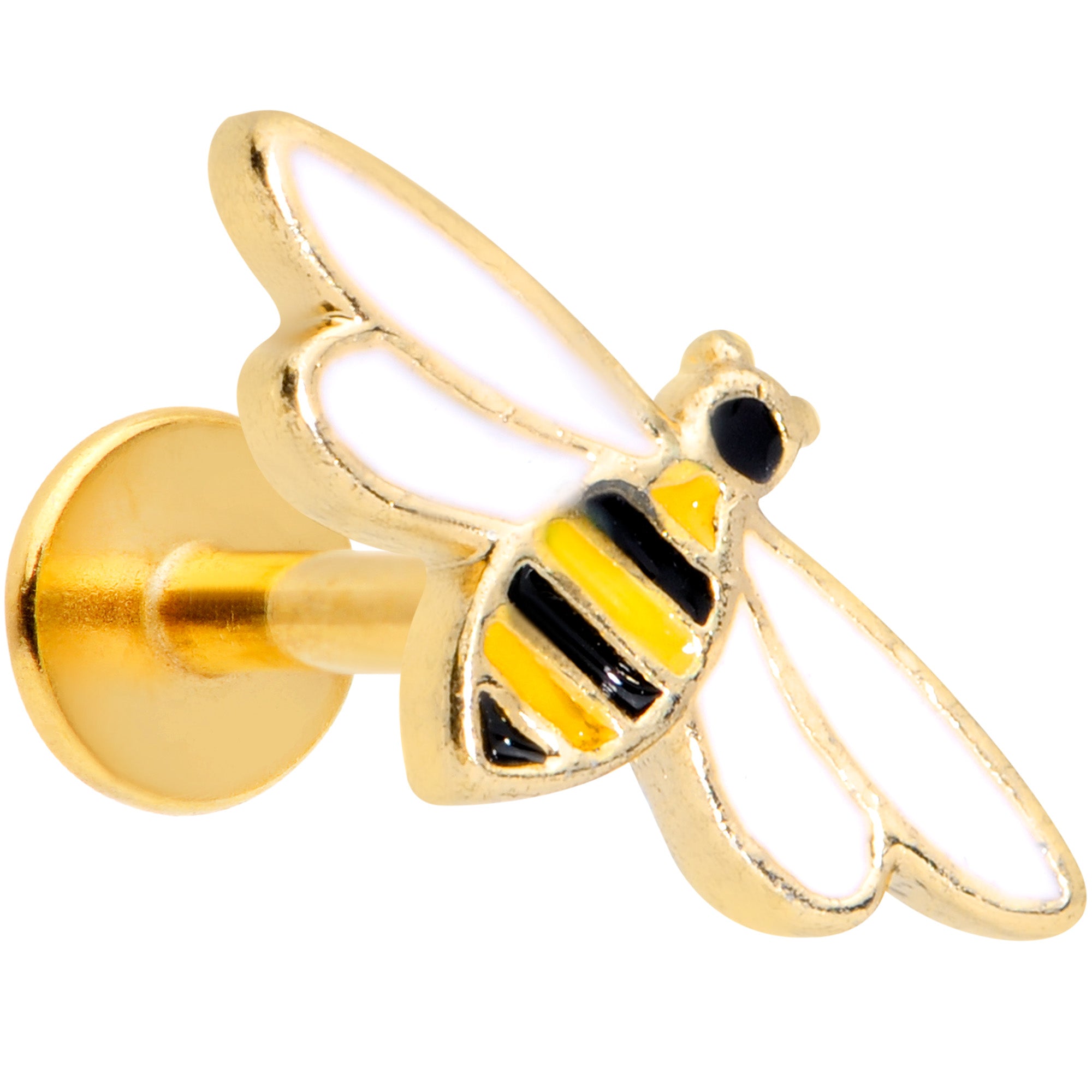 16G 5/16 Gold Tone Black White Bee Labret Monroe Tragus