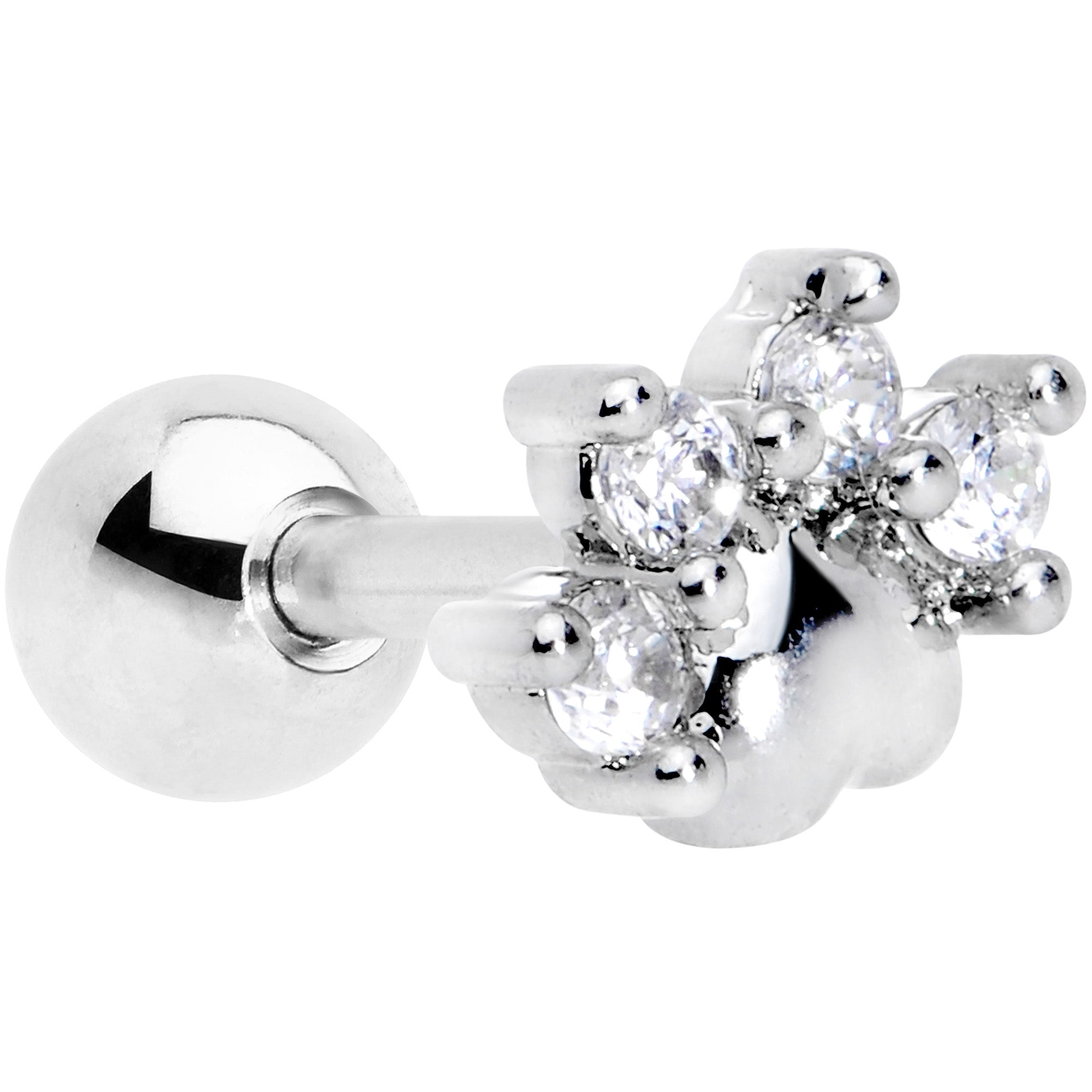 16G 1/4 Clear CZ Gem Paw Print Cat Cartilage Tragus Earring