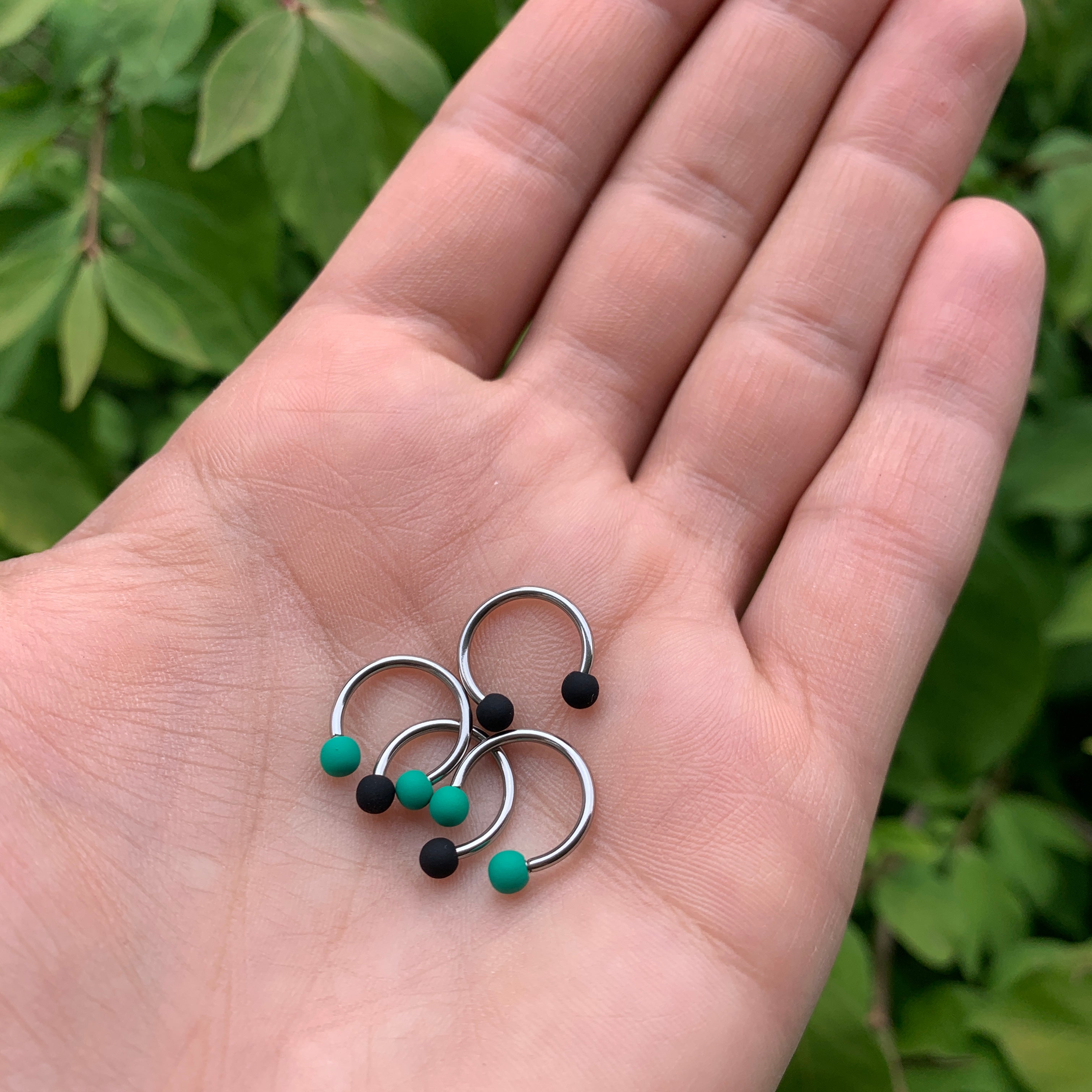 16G 3/8 Black Teal Matte Horseshoe Circular Barbell Set of 4