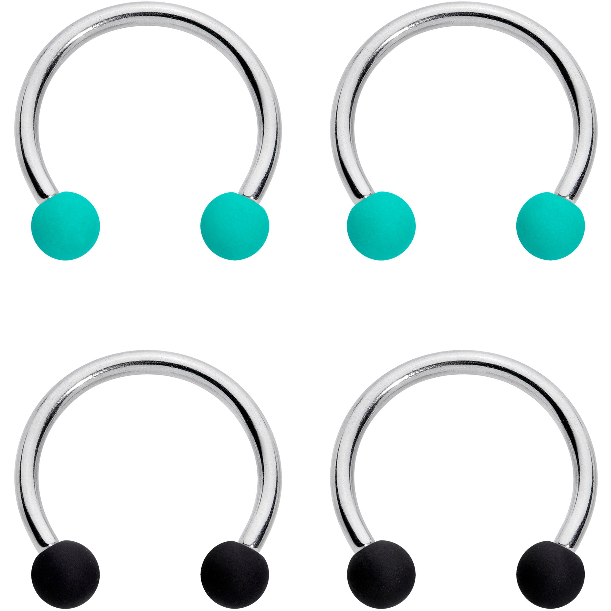 16G 3/8 Black Teal Matte Horseshoe Circular Barbell Set of 4