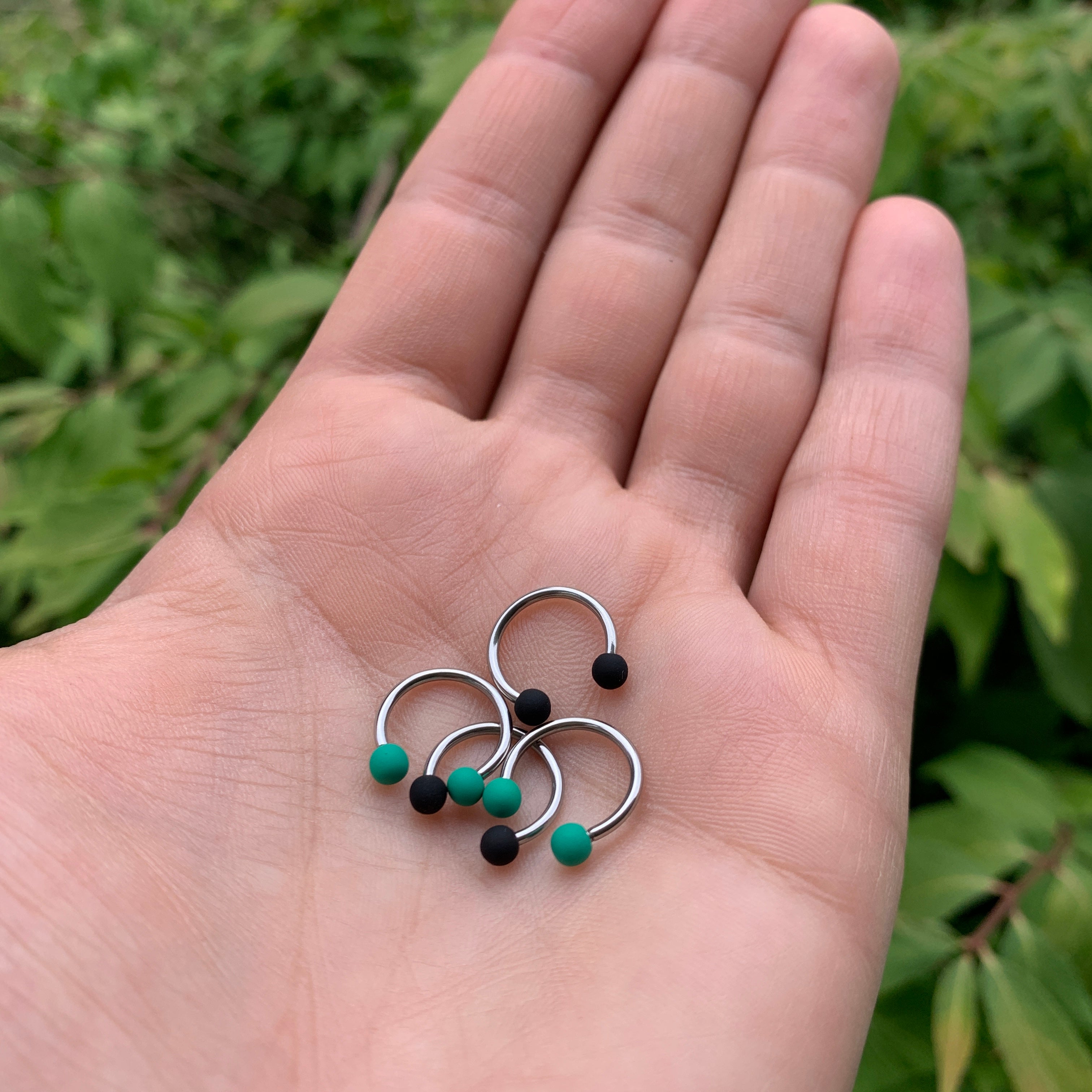 16G 3/8 Black Teal Matte Horseshoe Circular Barbell Set of 4