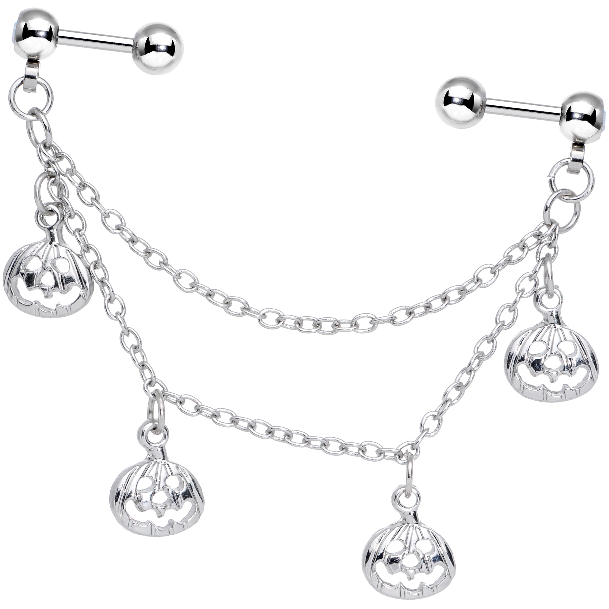 16G 1/4 Aurora Gem Pumpkin Halloween Cartilage Chain Earring