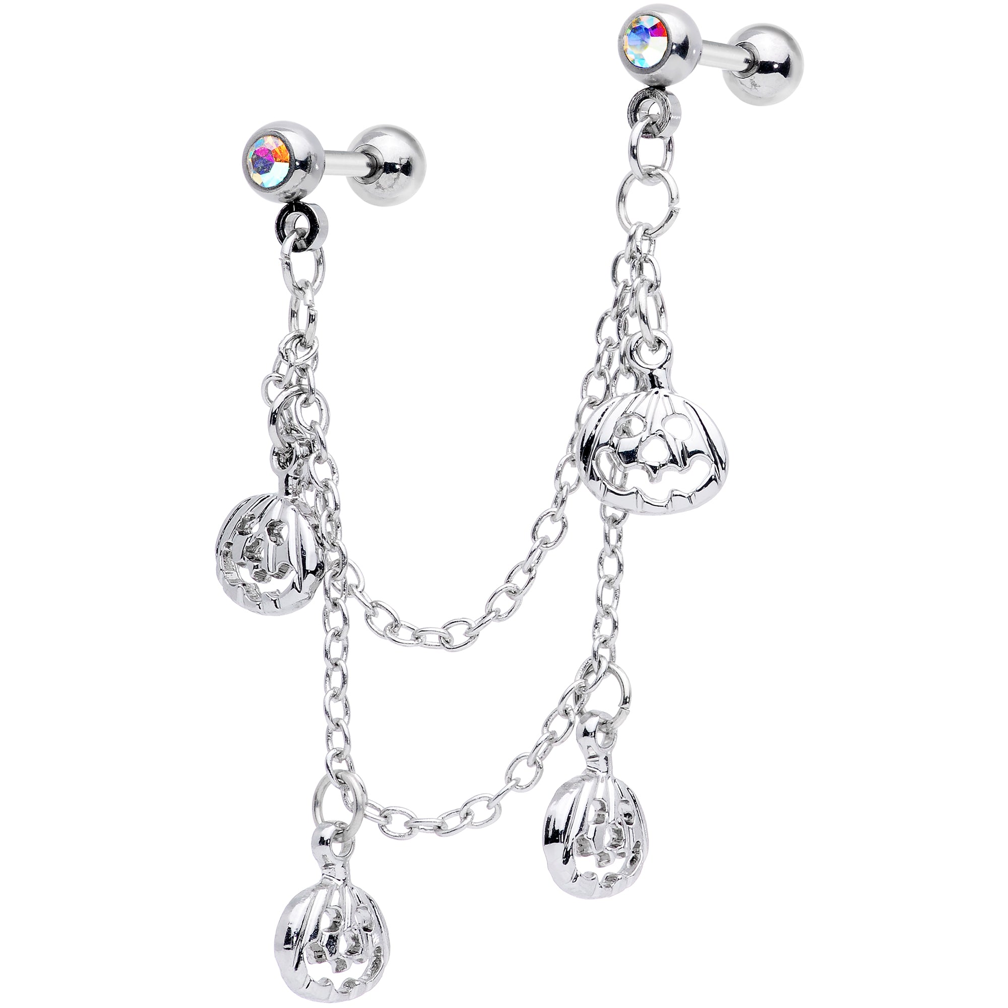 16G 1/4 Aurora Gem Pumpkin Halloween Cartilage Chain Earring