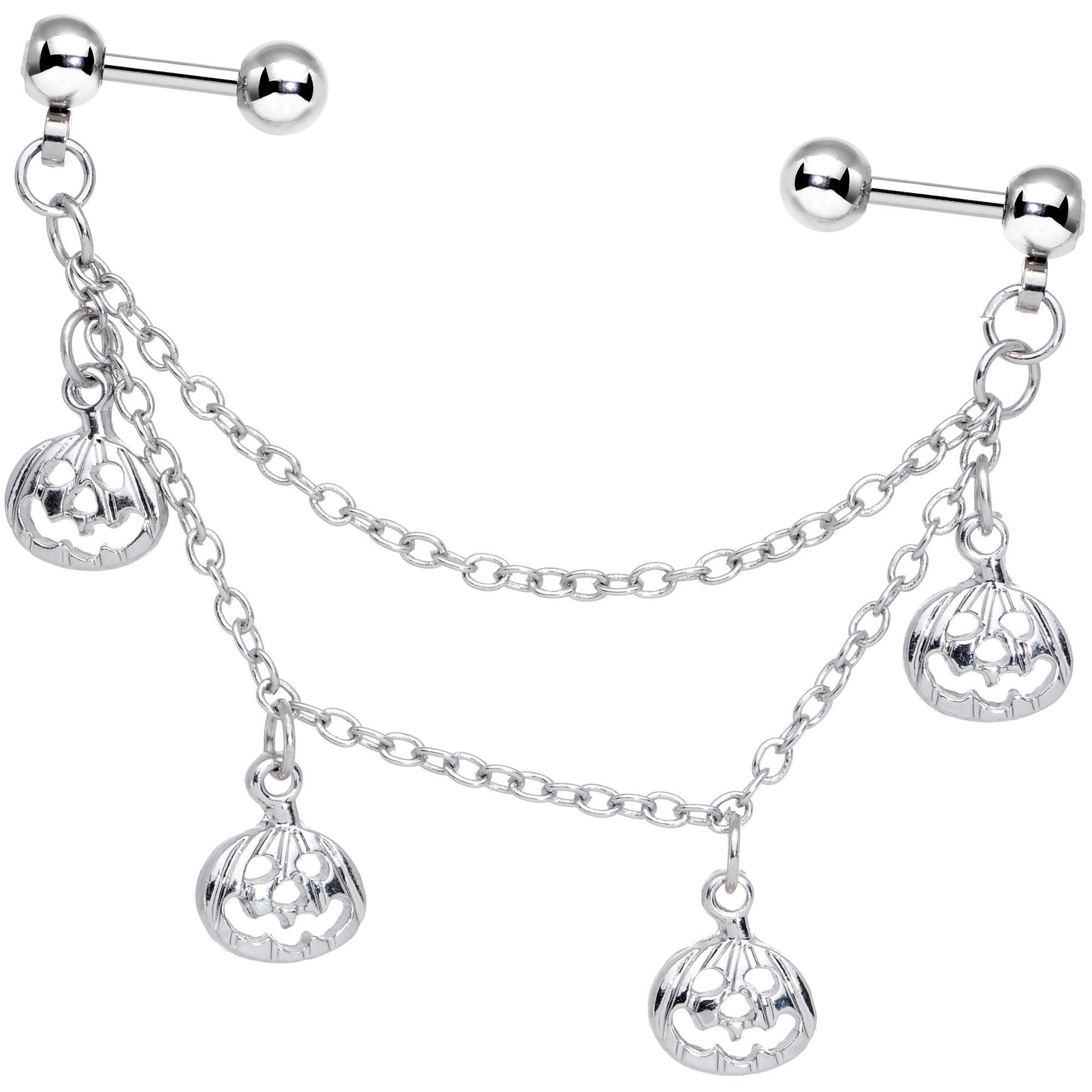 16G 1/4 Clear Gem Pumpkin Halloween Cartilage Chain Earring