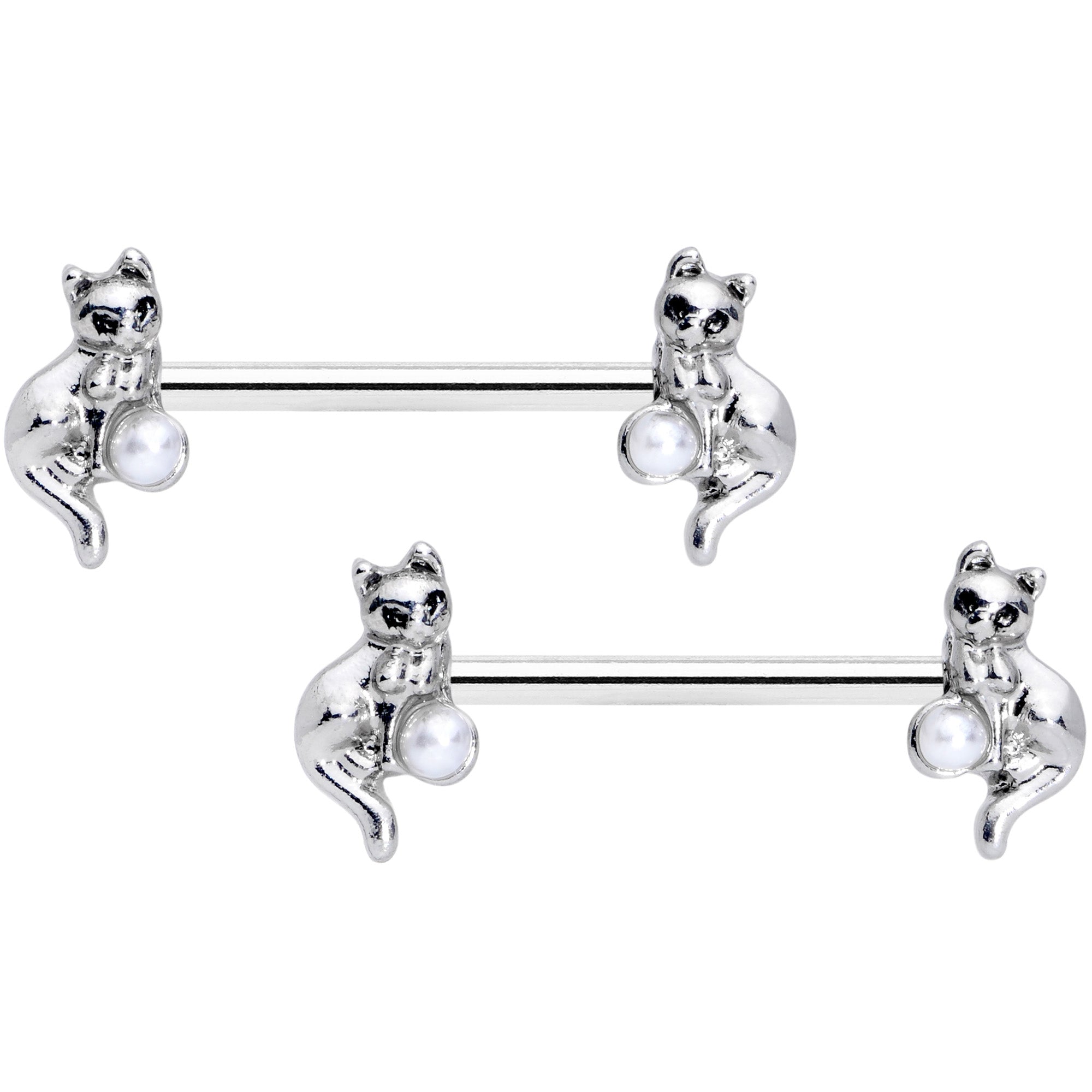 14G 9/16 Steel Ball Cat Barbell Nipple Ring Set
