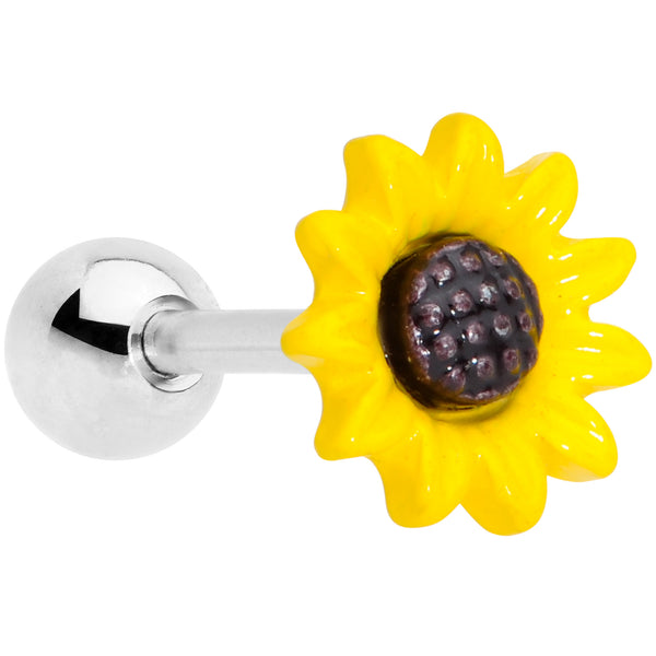 16 Gauge 1/4 Yellow Sunflower Cartilage Tragus Earring BodyCandy