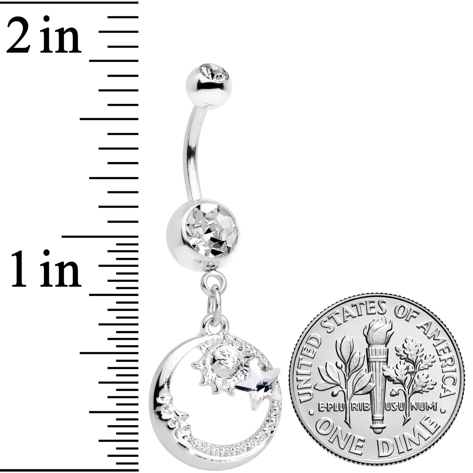 Clear Gem Sun Moon Star Dangle Belly Ring