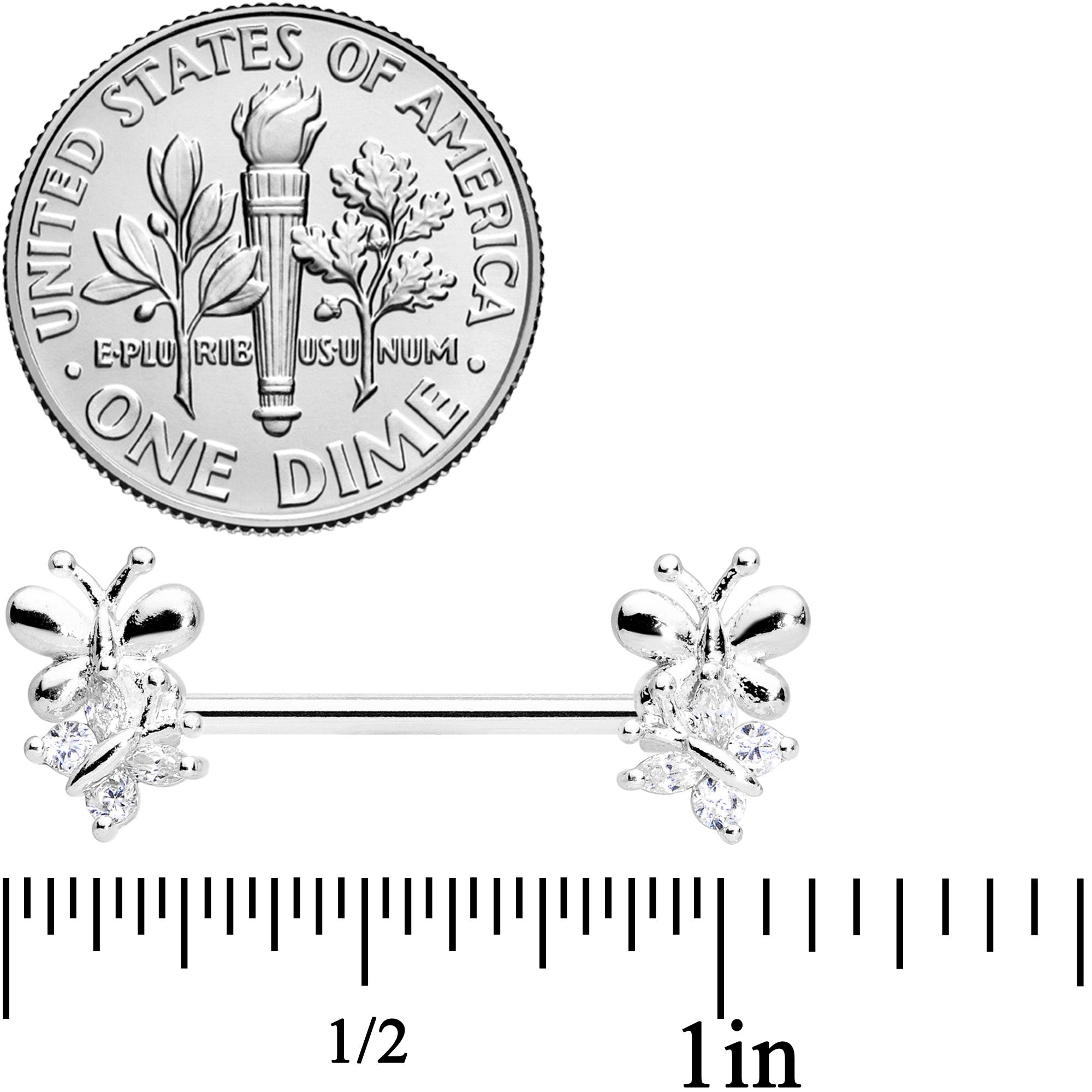 14G 5/8 Clear CZ Gem Butterfly Barbell Nipple Set