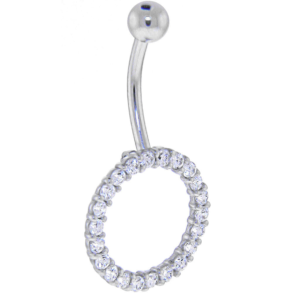 16G Solid 14k White Gold Clear CZ Gem Gather Round Belly Ring