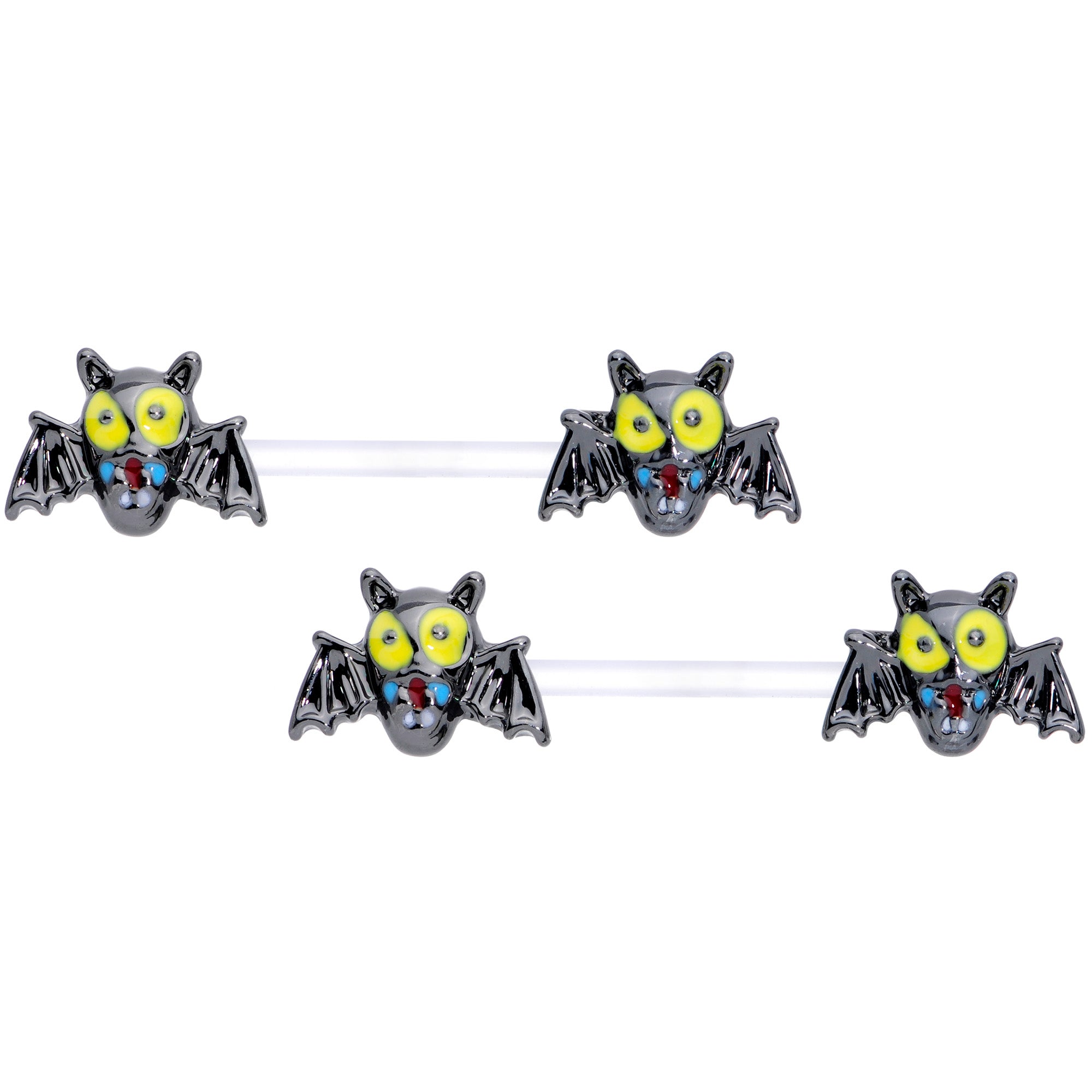 14G 9/16 Clear Bioplast Vampire Bat Barbell Nipple Ring Set