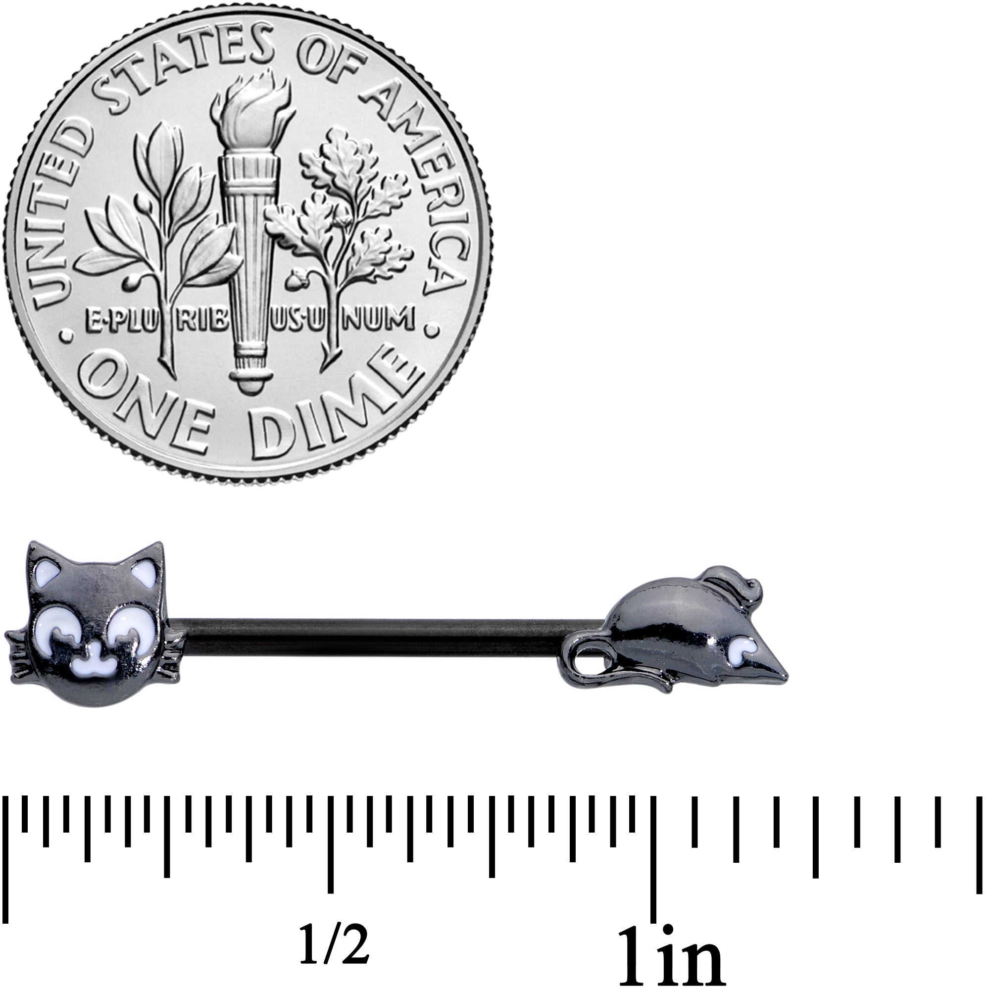 14G 9/16 Black Cat Mouse Halloween Barbell Nipple Ring Set