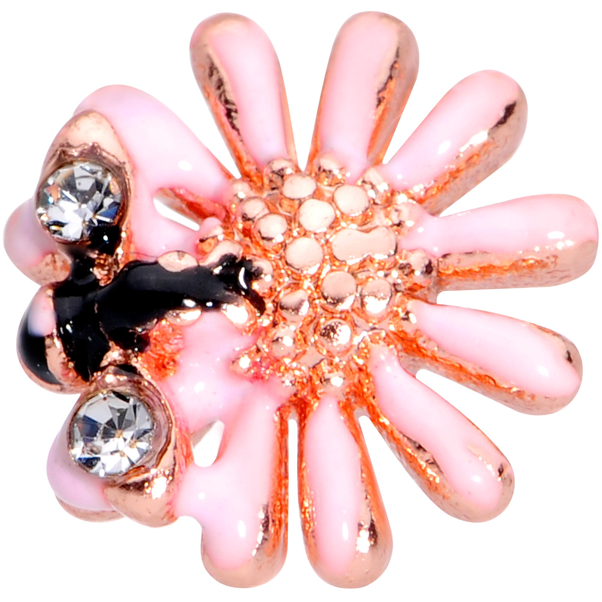 16G 1/4 Clear Gem Rose Gold Tone Flower Bee Cartilage Tragus