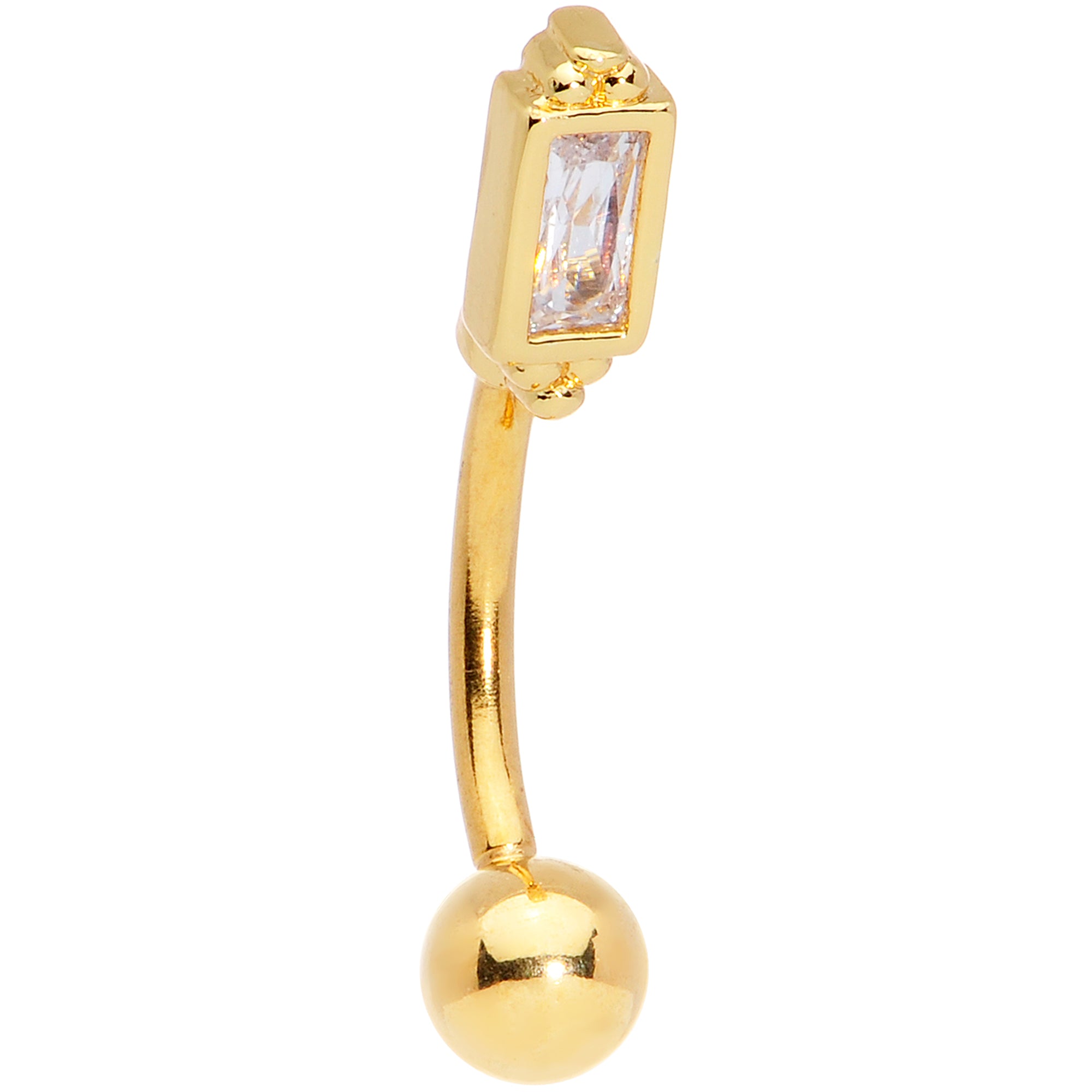 16G 5/16 Clear CZ Gem Gold Tone Rectangle Curved Eyebrow Ring