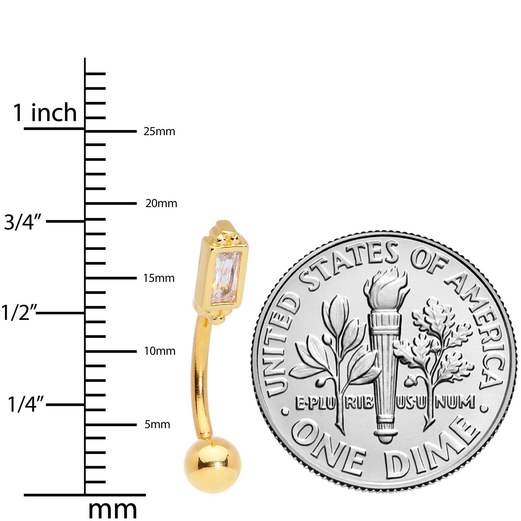 16G 5/16 Clear CZ Gem Gold Tone Rectangle Curved Eyebrow Ring