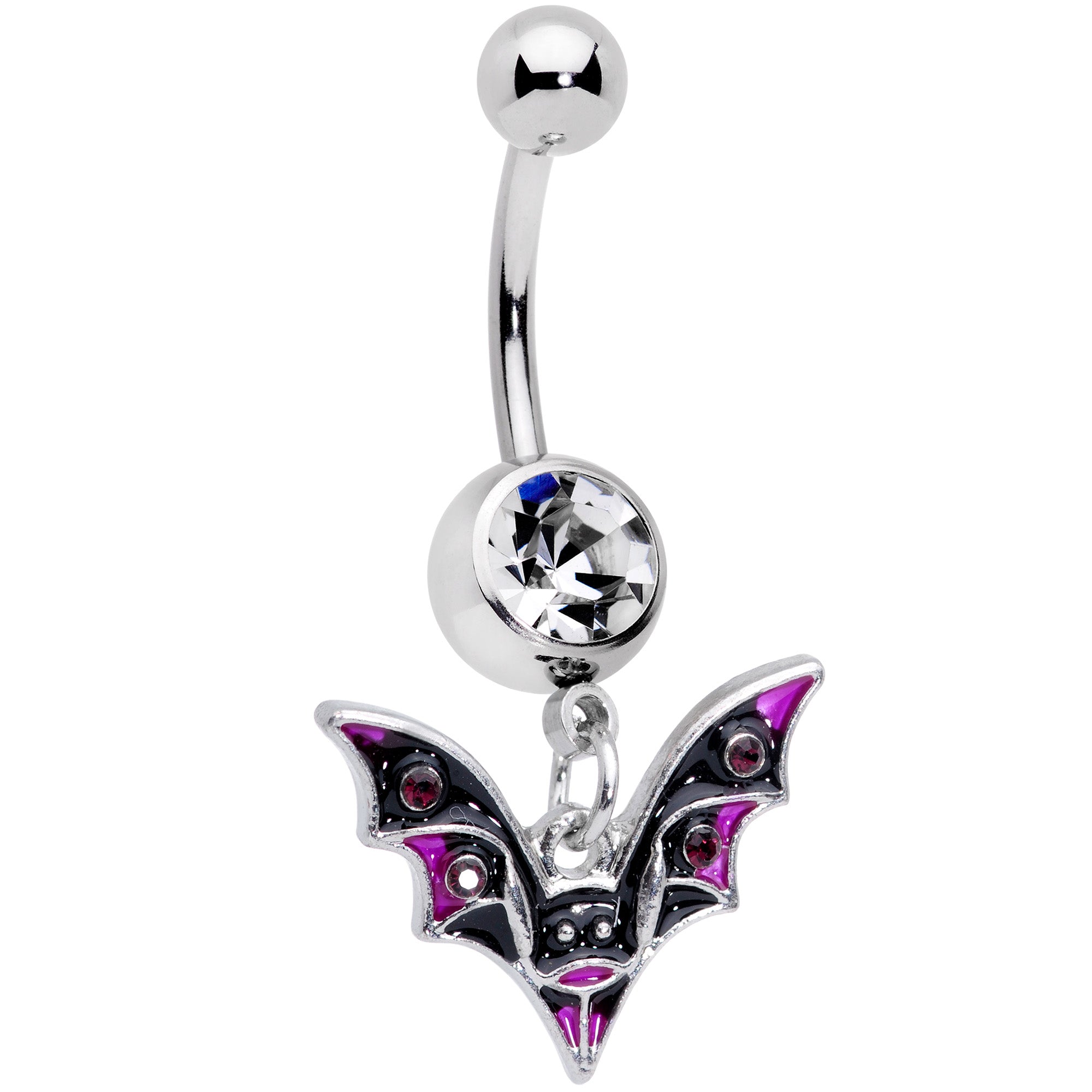 Clear Purple Gem Black Purple Bat Halloween Dangle Belly Ring